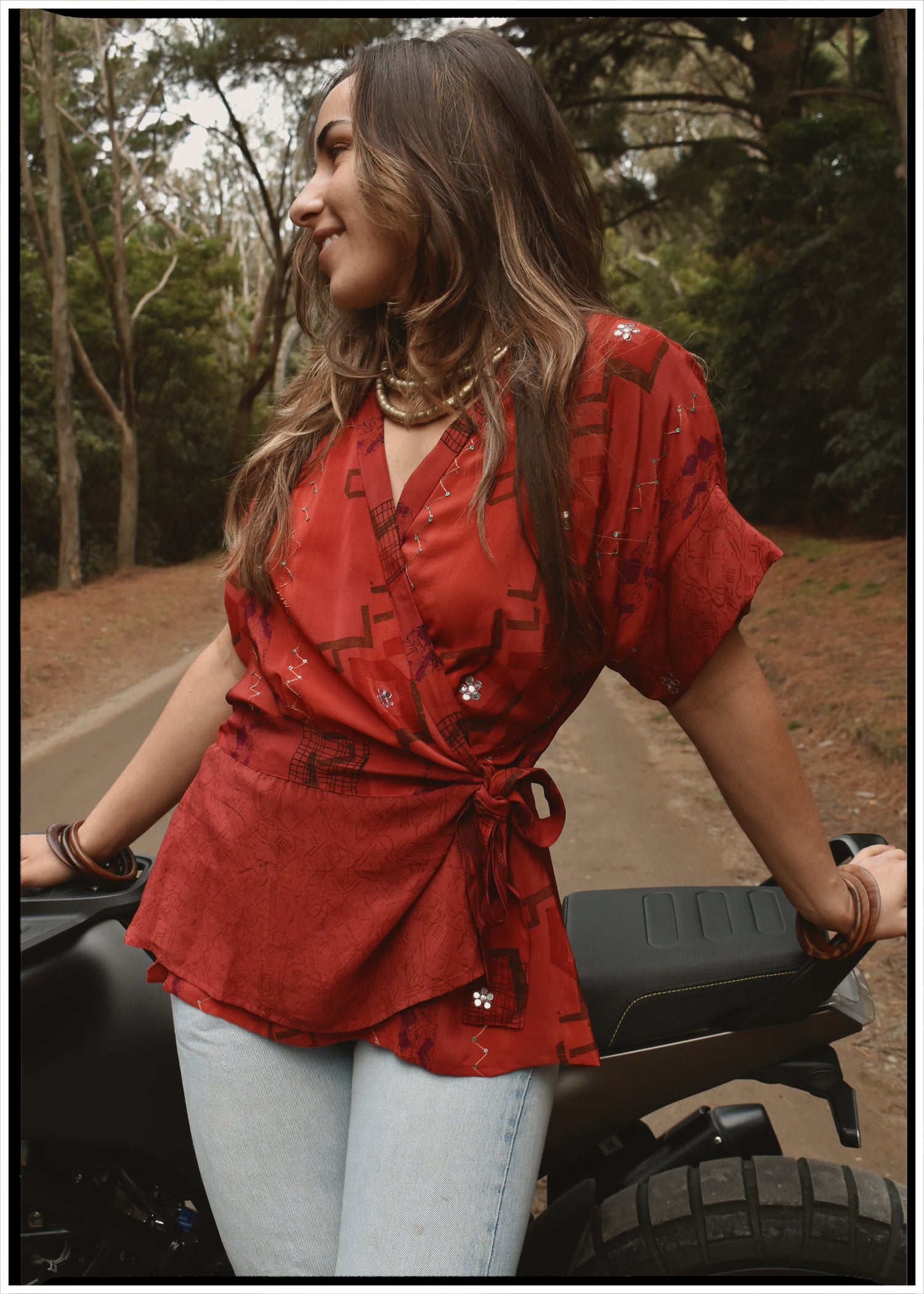 Bassia Silk Crepe Cross Tie Front Blouse ~ Crimson XL