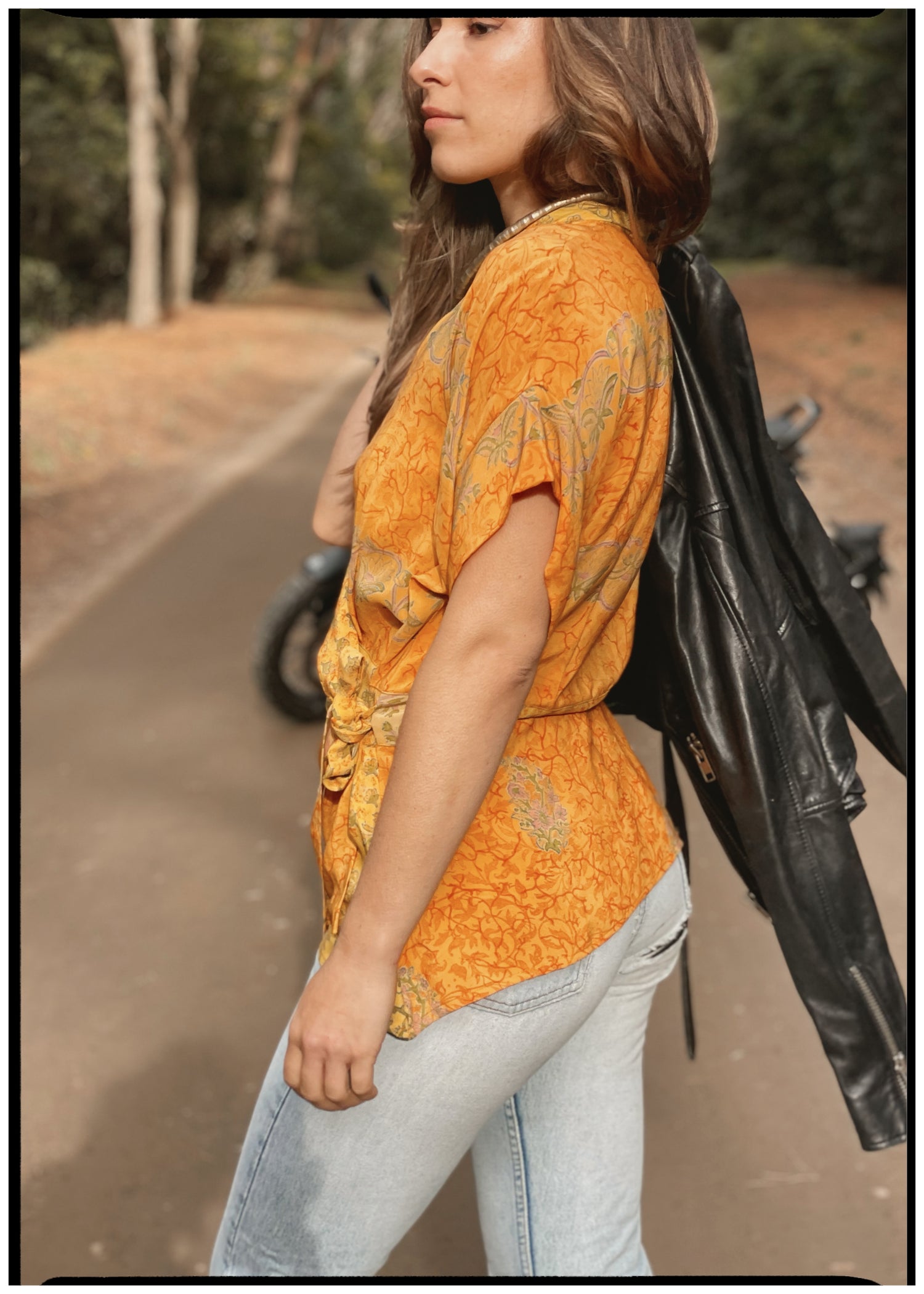 Bassia Silk Crepe Cross Tie Front Blouse ~ Marigold XL