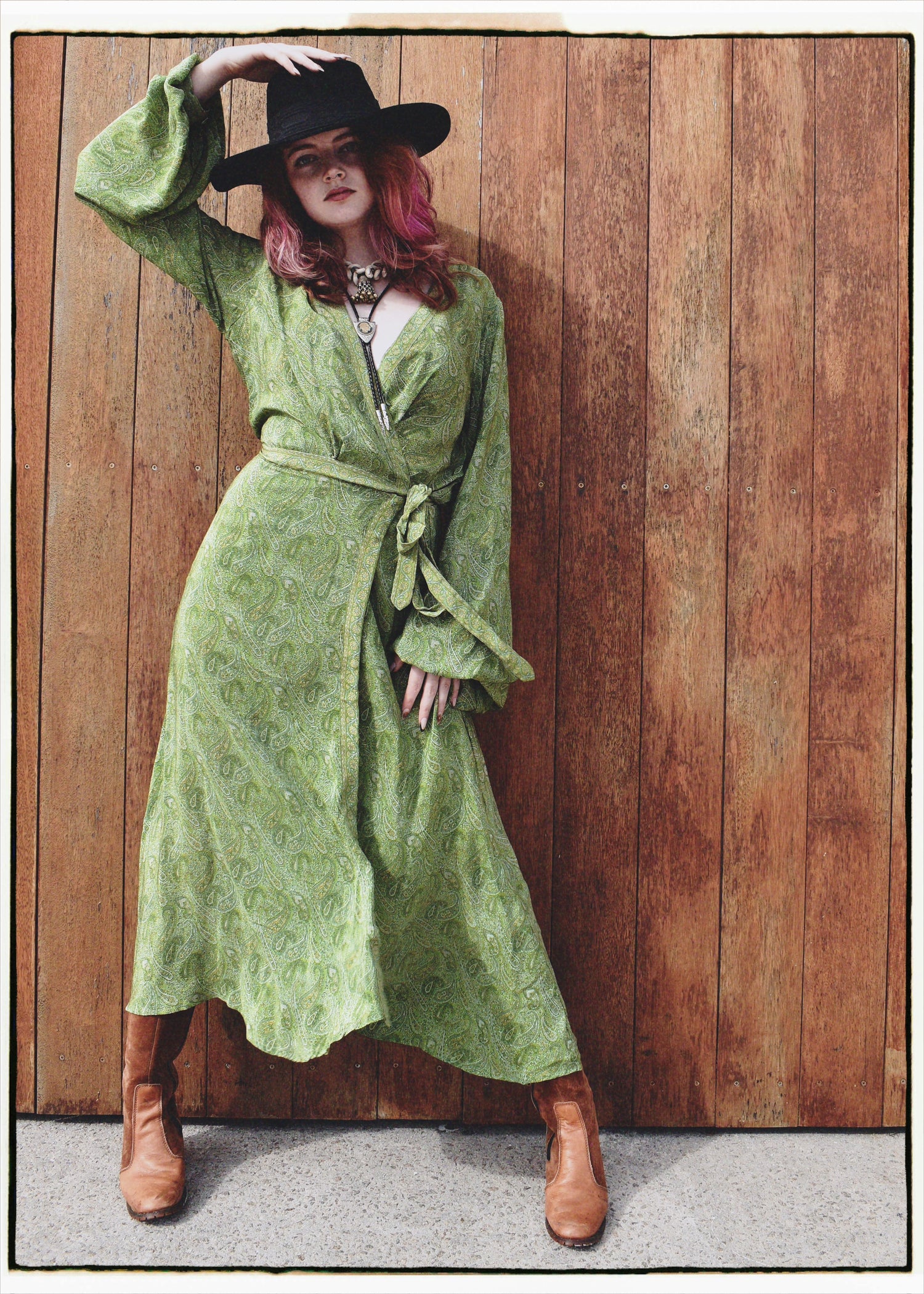 Caladium Wrap Silk Dress ~ Titanite L