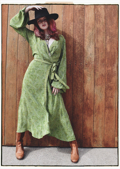 Caladium Wrap Silk Dress ~ Titanite L