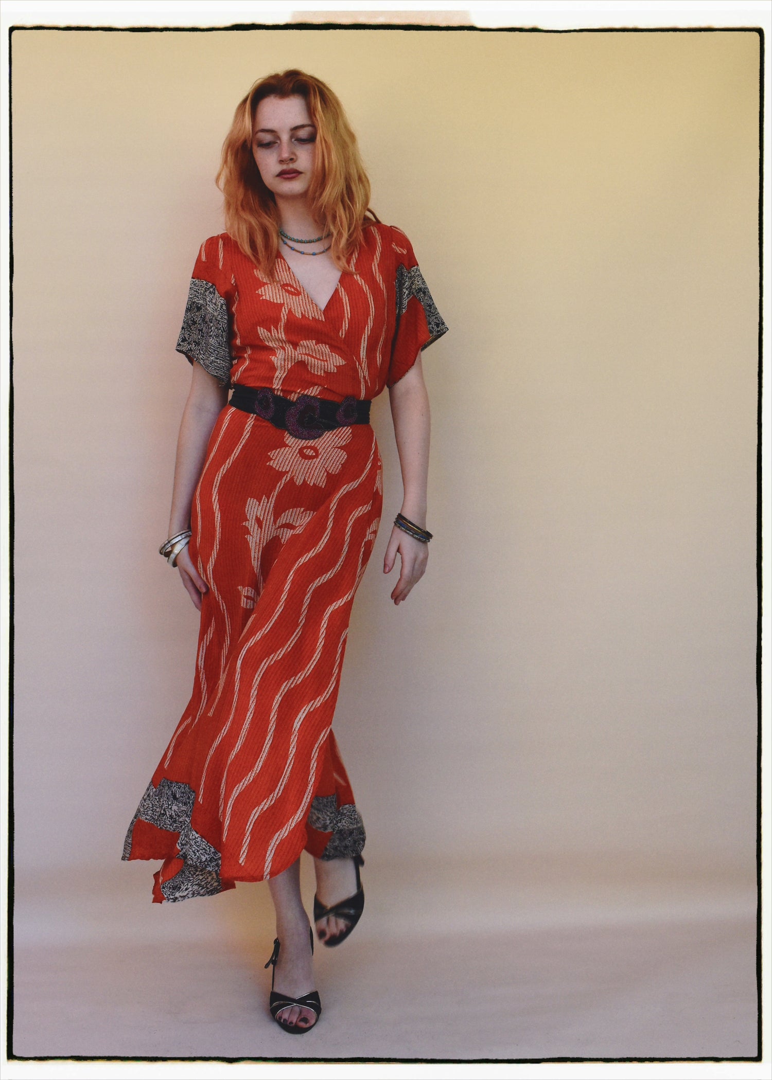 Liatris Silk Crepe Flutter Sleeve Wrap Dress ~ Tangerine S