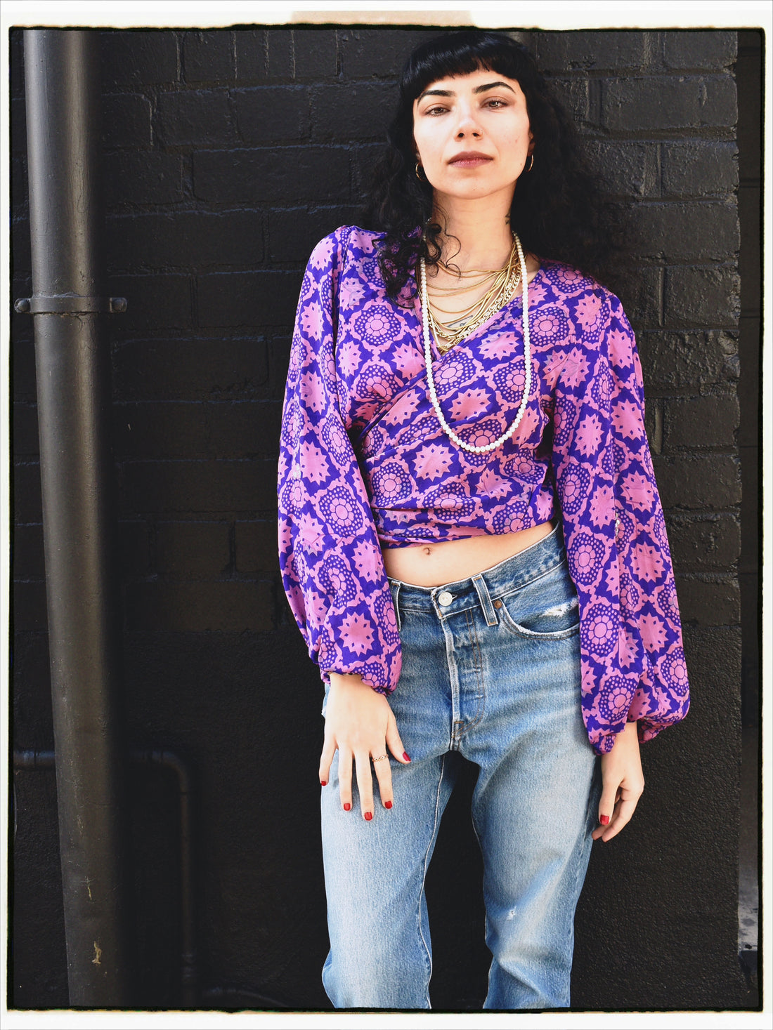 Hoya Silk Crepe Balloon Sleeve Wrap Top ~ Amaranth XS