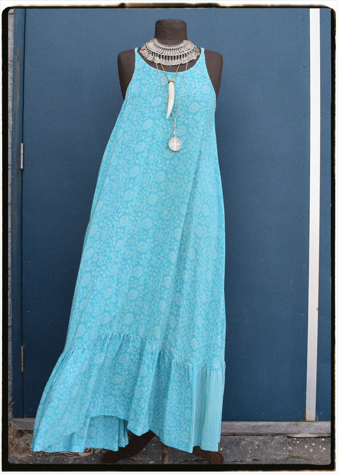 Eustoma Silk Crepe Swing Maxi Dress ~ Curacao XL