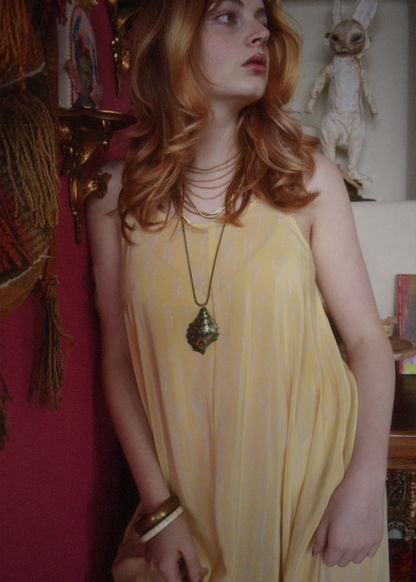 Eustoma Silk Crepe Swing Maxi Dress ~ Butter M