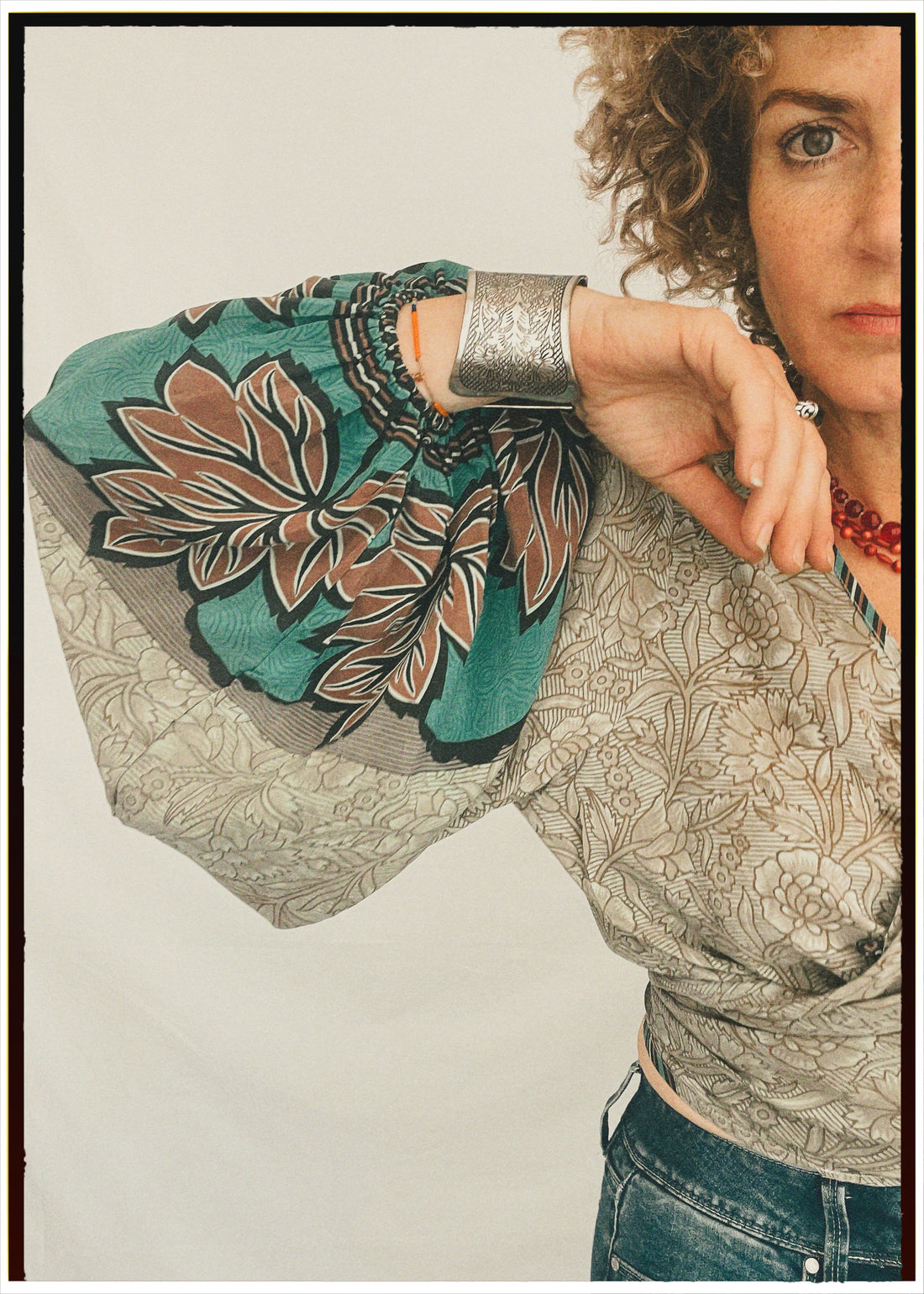 Hoya Silk Crepe Balloon Sleeve Wrap Top ~ Cashew XL