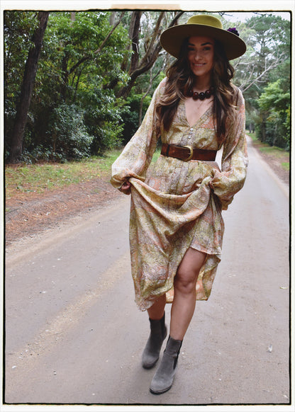 Zea Silk Crepe Kaftan Maxi Dress ~  Nomad XL