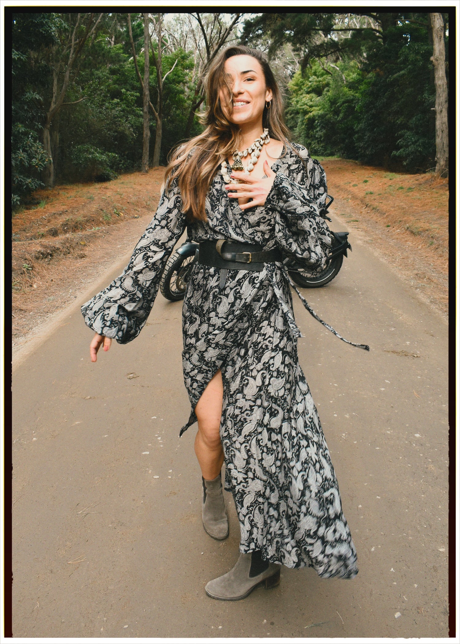 Caladium Wrap Silk Dress ~ Carbon XL
