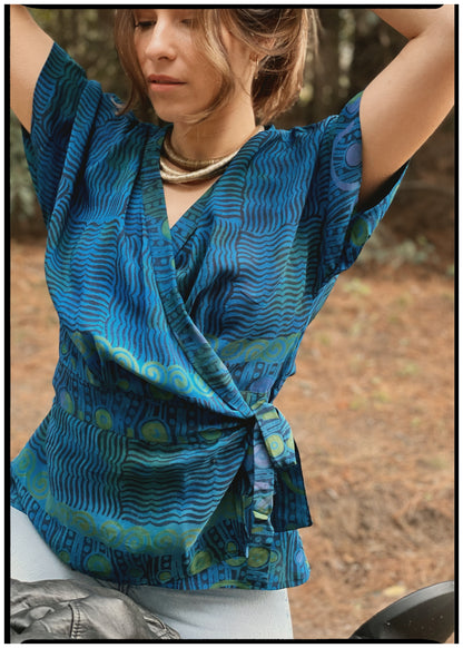 Bassia Silk Crepe Cross Tie Front Blouse ~  Maya XL