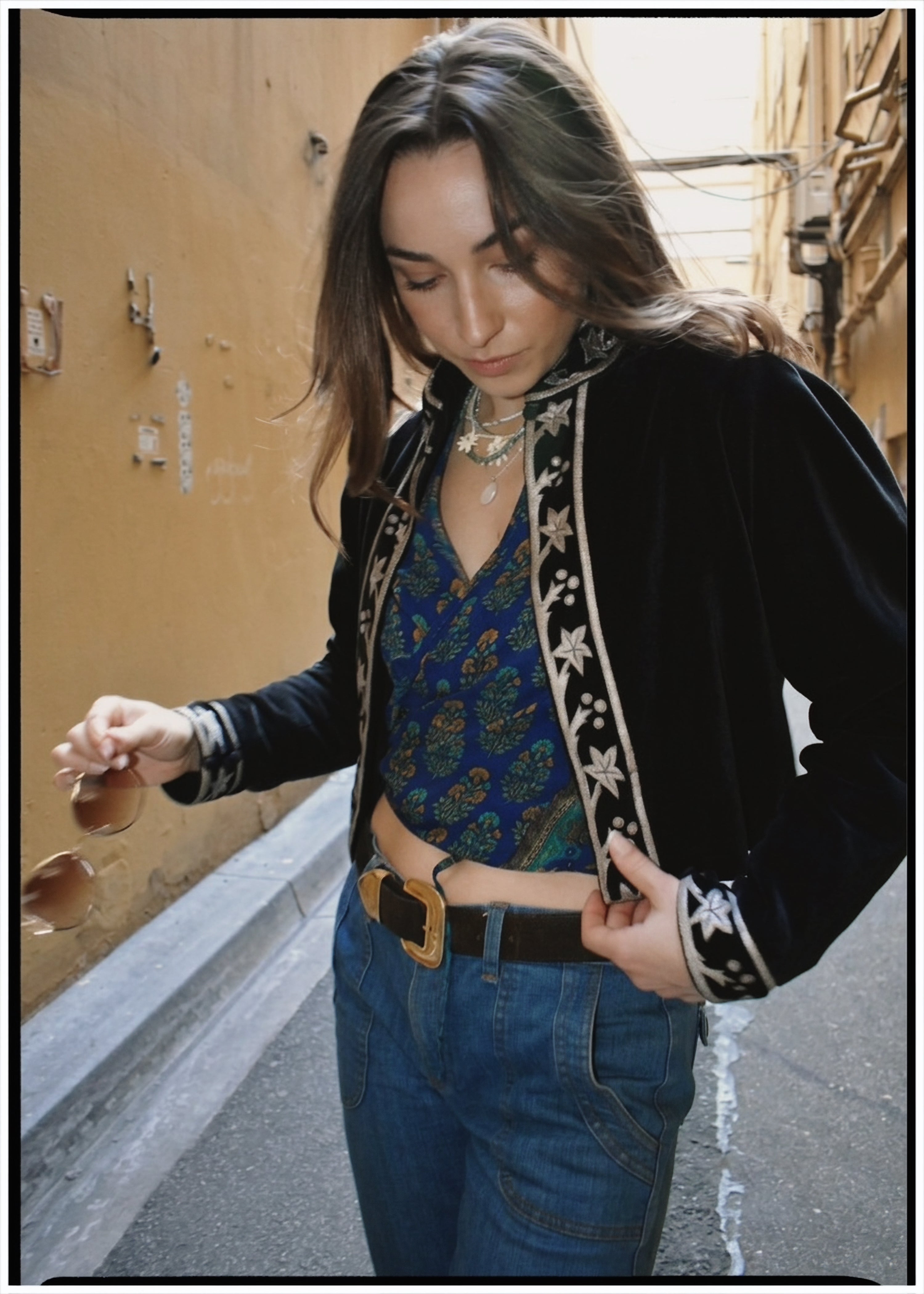 Hypoxis Velvet and Leather Applique Jacket