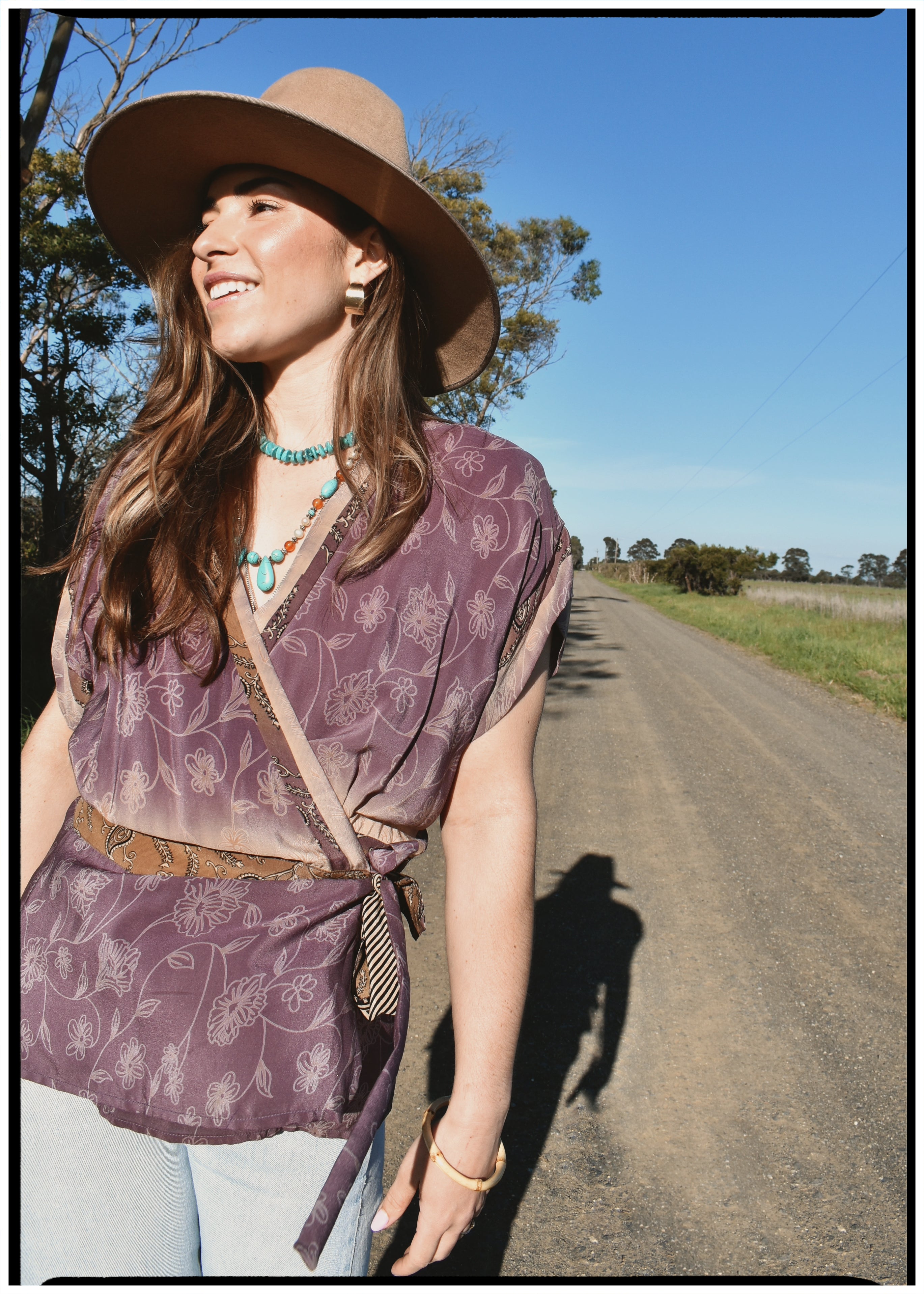 Bassia Silk Crepe Cross Tie Front Blouse ~ Mauve S