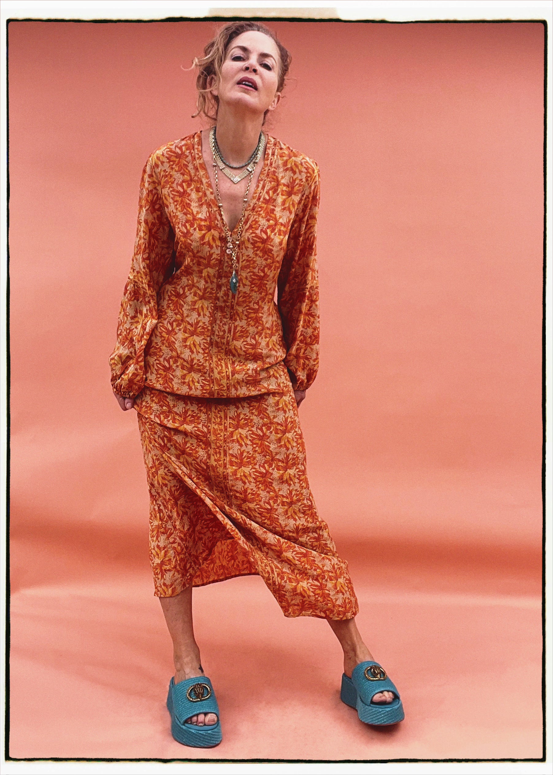 Zea Silk Crepe Kaftan Maxi Dress ~  Koi L