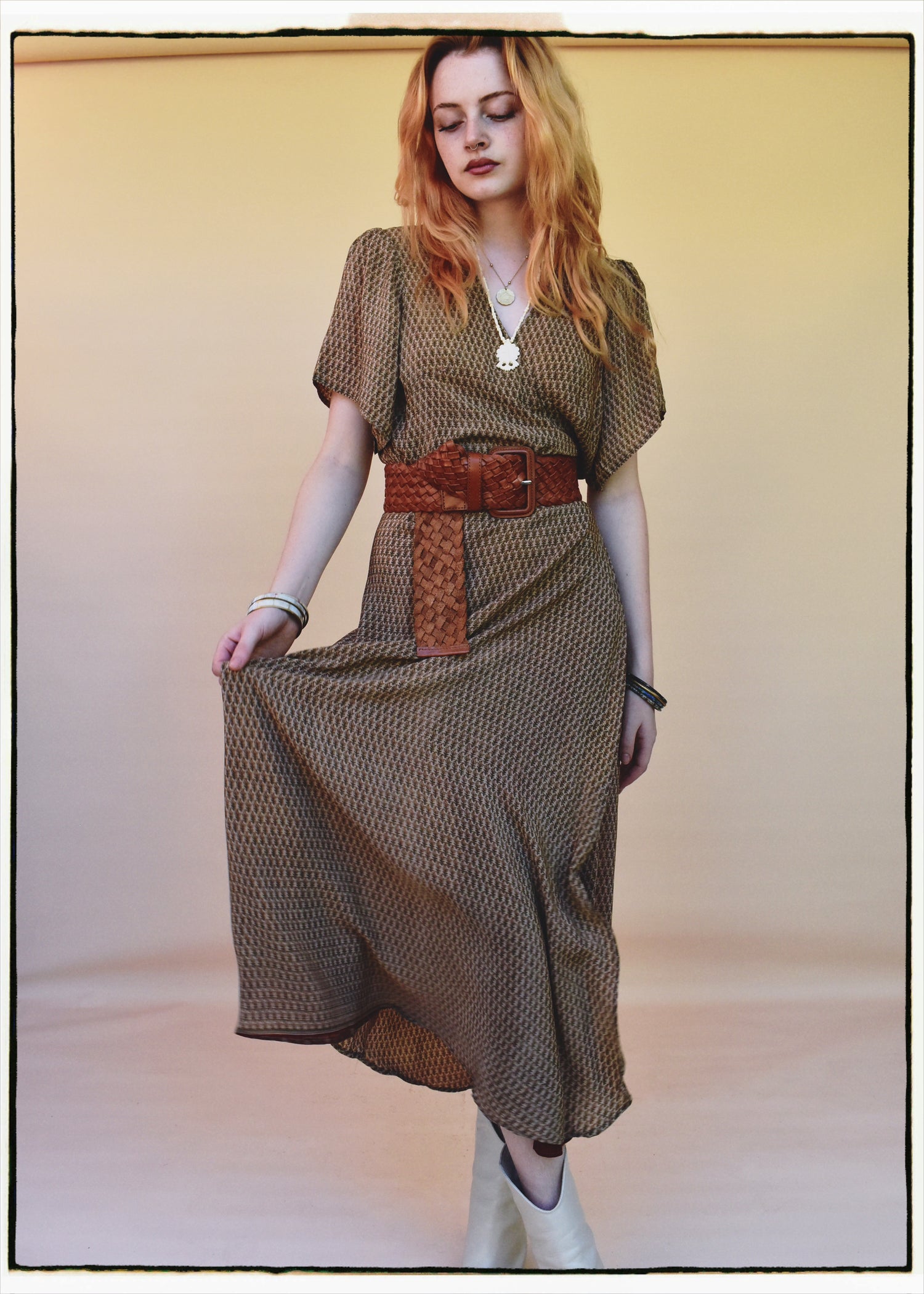 Liatris Silk Crepe Flutter Sleeve Wrap Dress ~ Macaroon L
