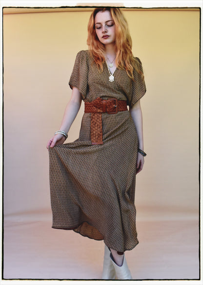 Liatris Silk Crepe Flutter Sleeve Wrap Dress ~ Macaroon L