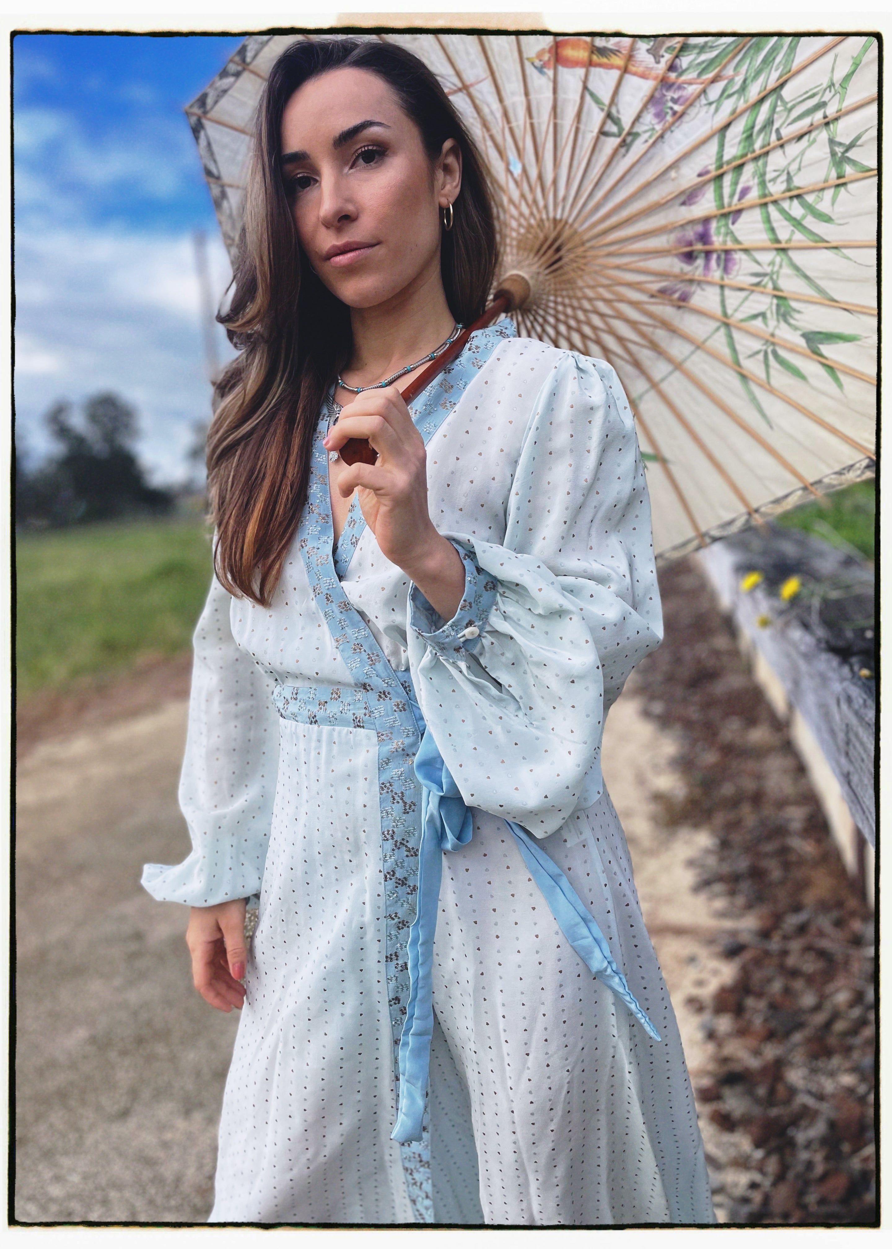 Caladium Wrap Silk Dress ~ Powder M