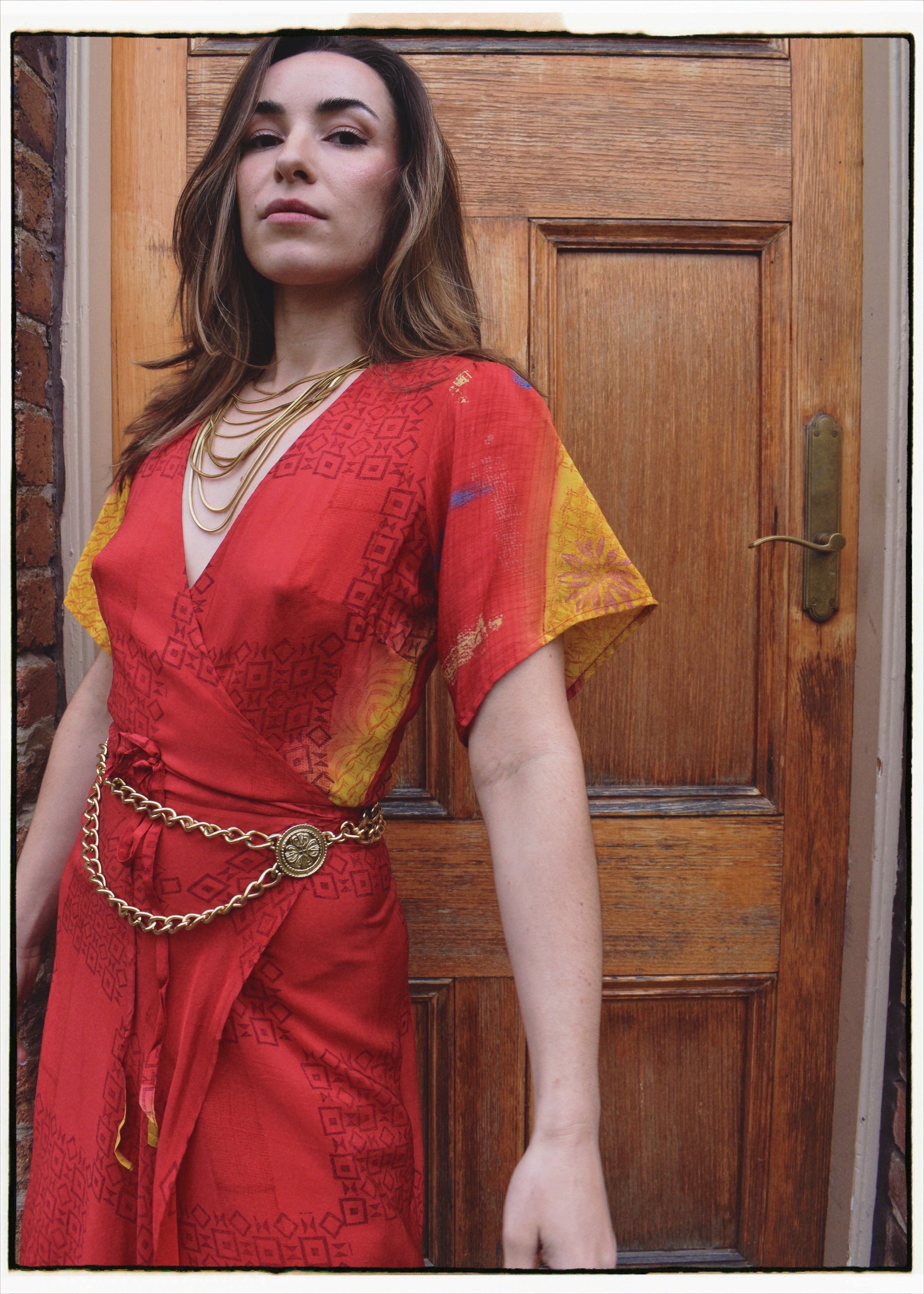 Liatris Silk Crepe Flutter Sleeve Wrap Dress ~ Fiesta S