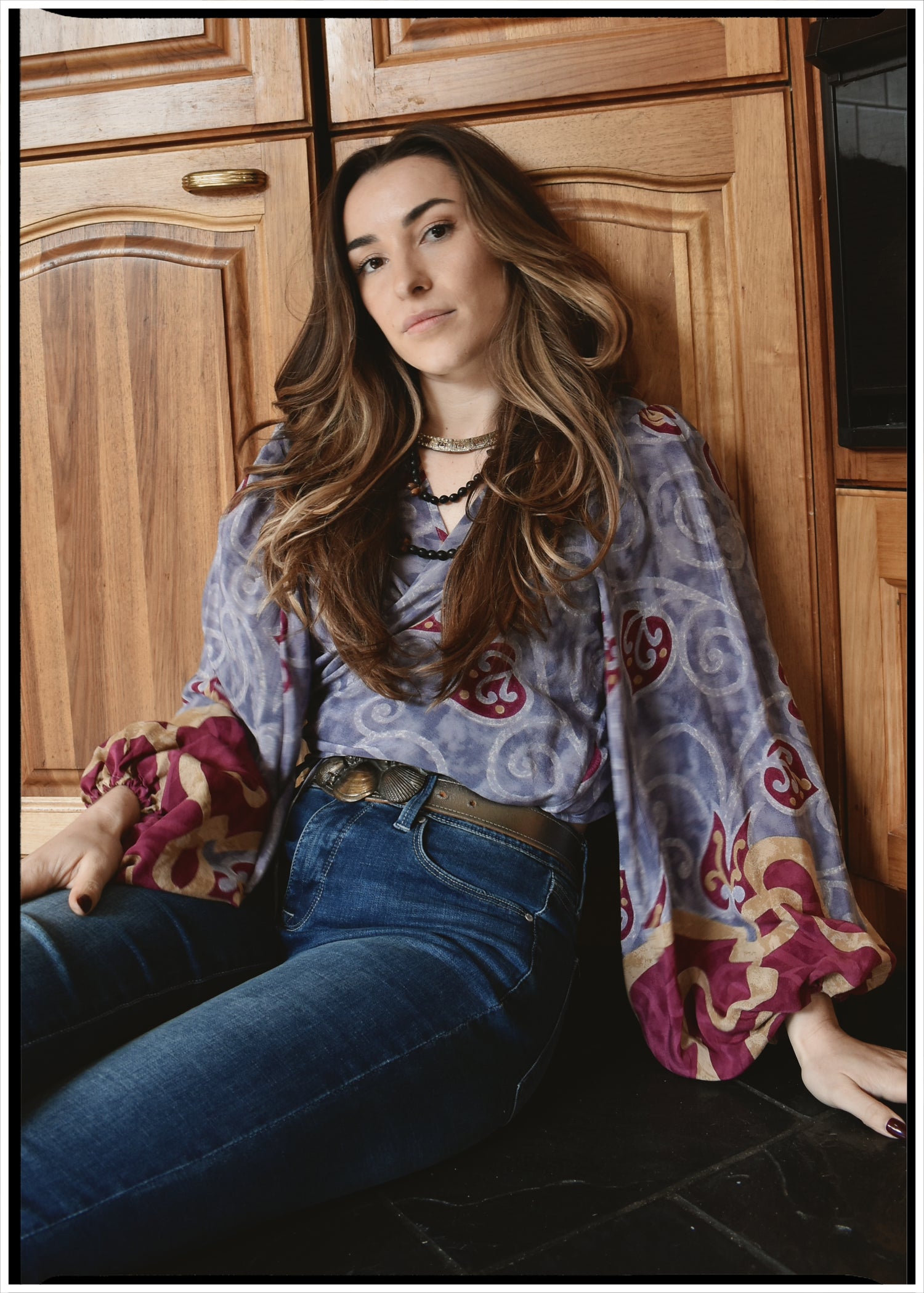 Hoya Silk Crepe Balloon Sleeve Wrap Top ~ Mauve XL