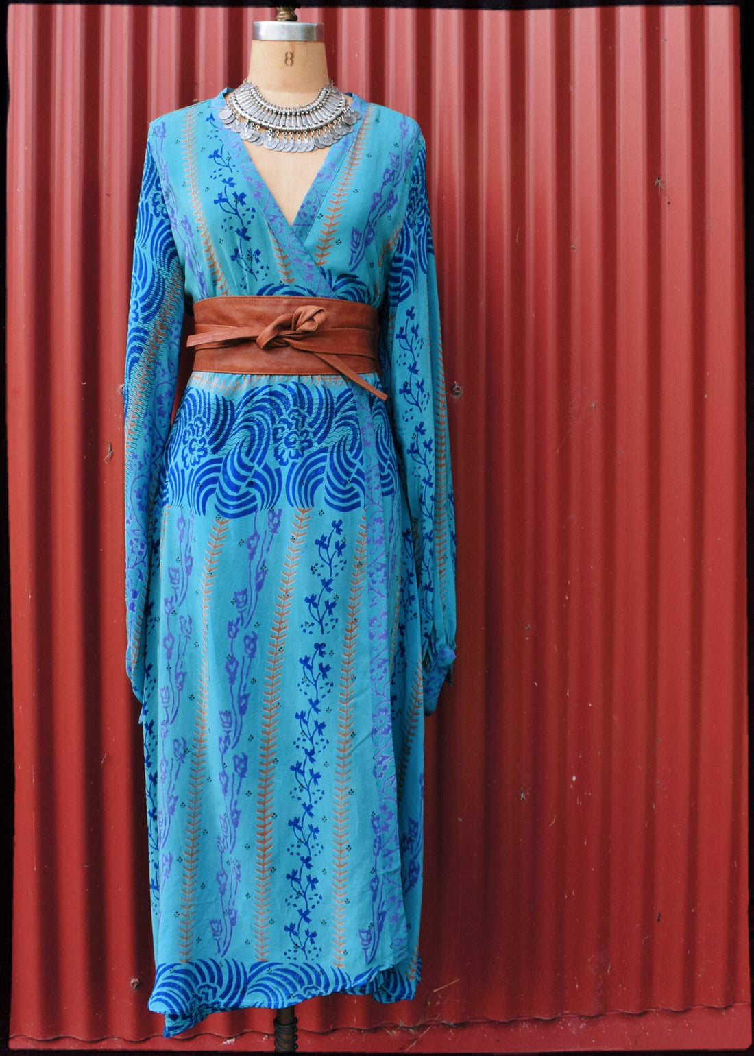 Caladium Wrap Silk Dress ~ Caneel XL