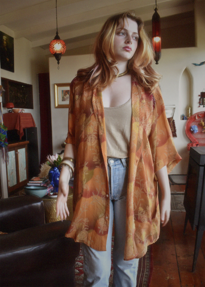 Astralagus Silk Crepe Oversized Shirt ~ Tequila Sunrise