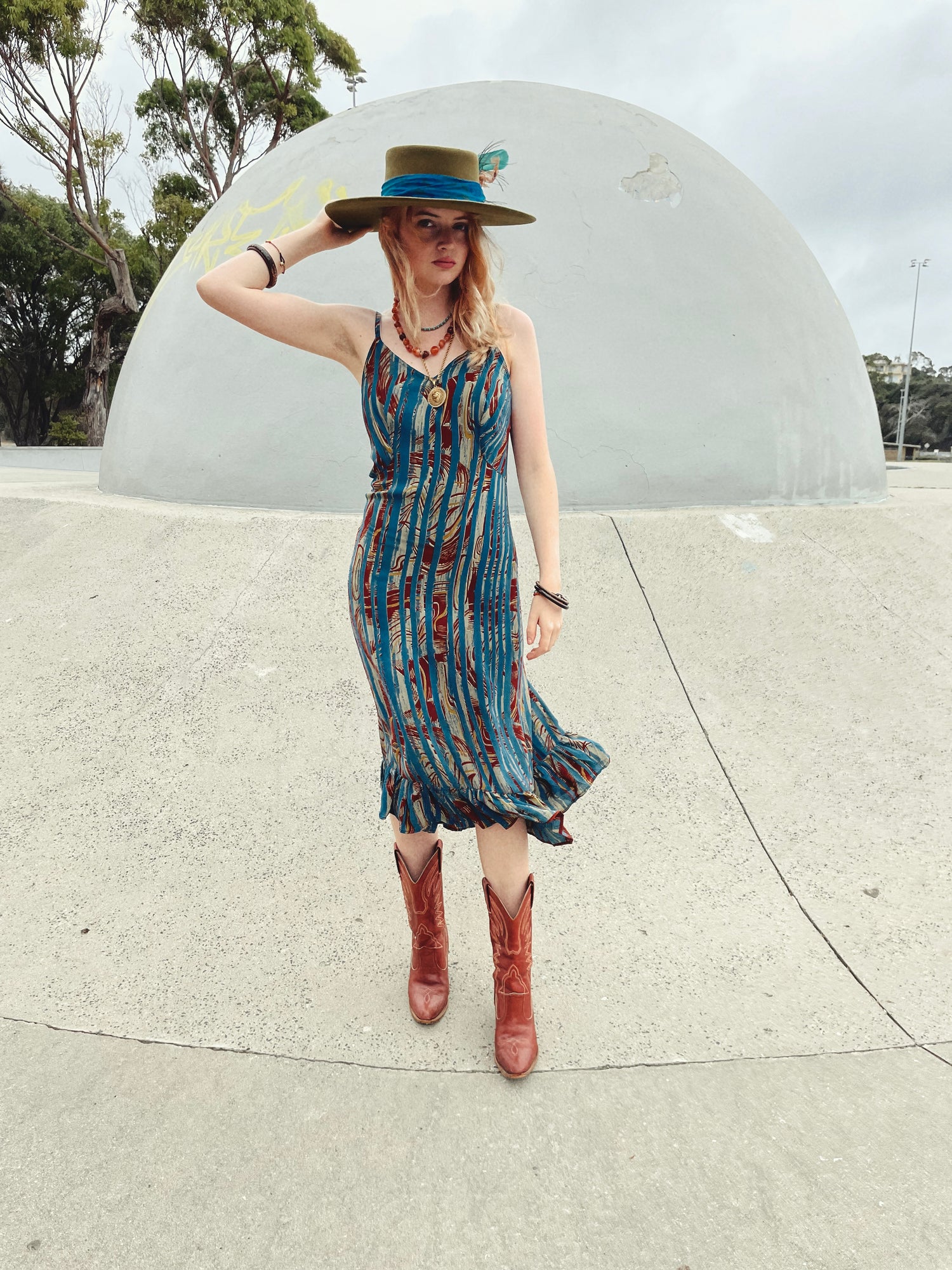 Rumex Silk Slip Dress ~ Marble XL