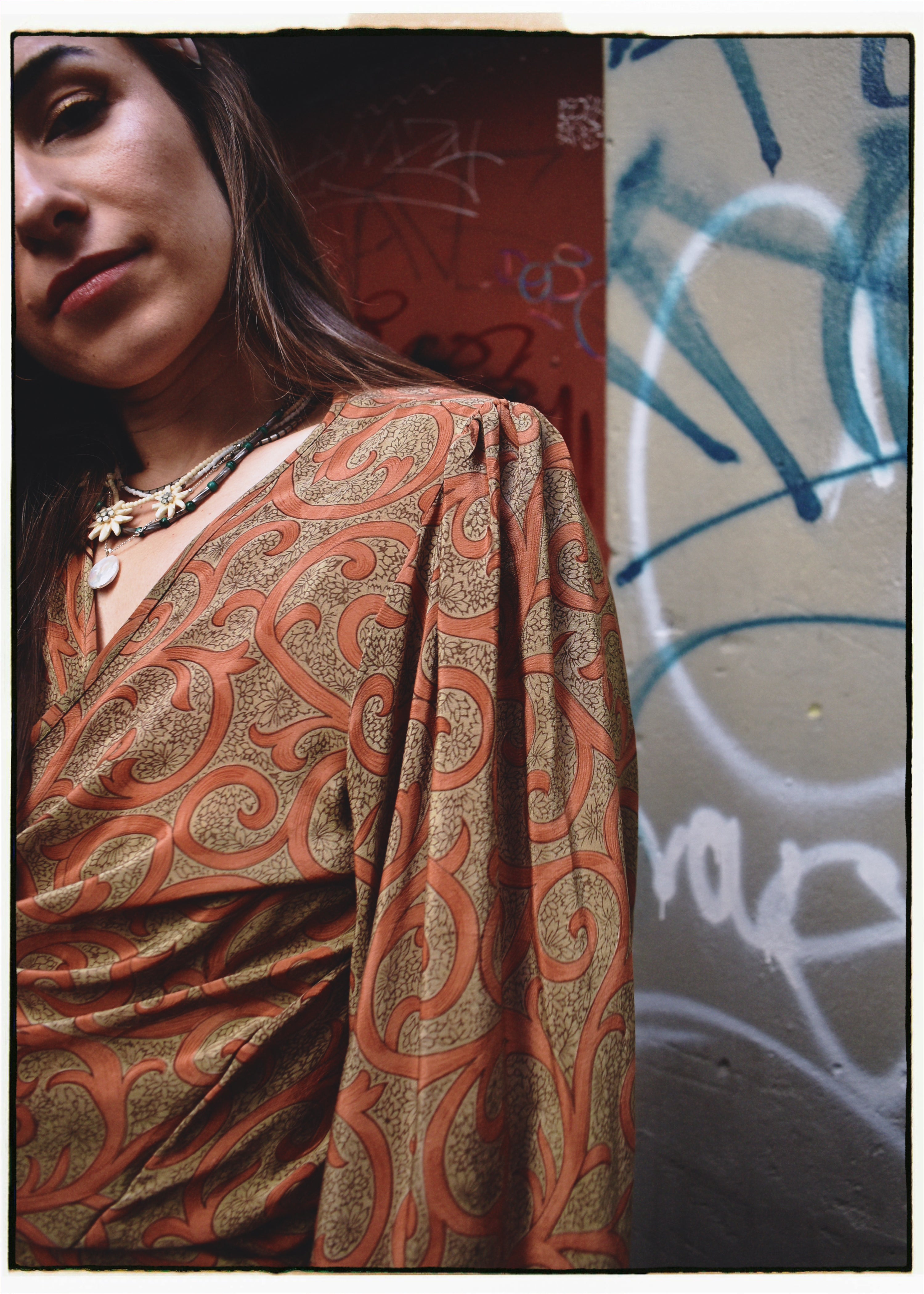 Hoya Silk Crepe Balloon Sleeve Wrap Top ~ Ceylon M
