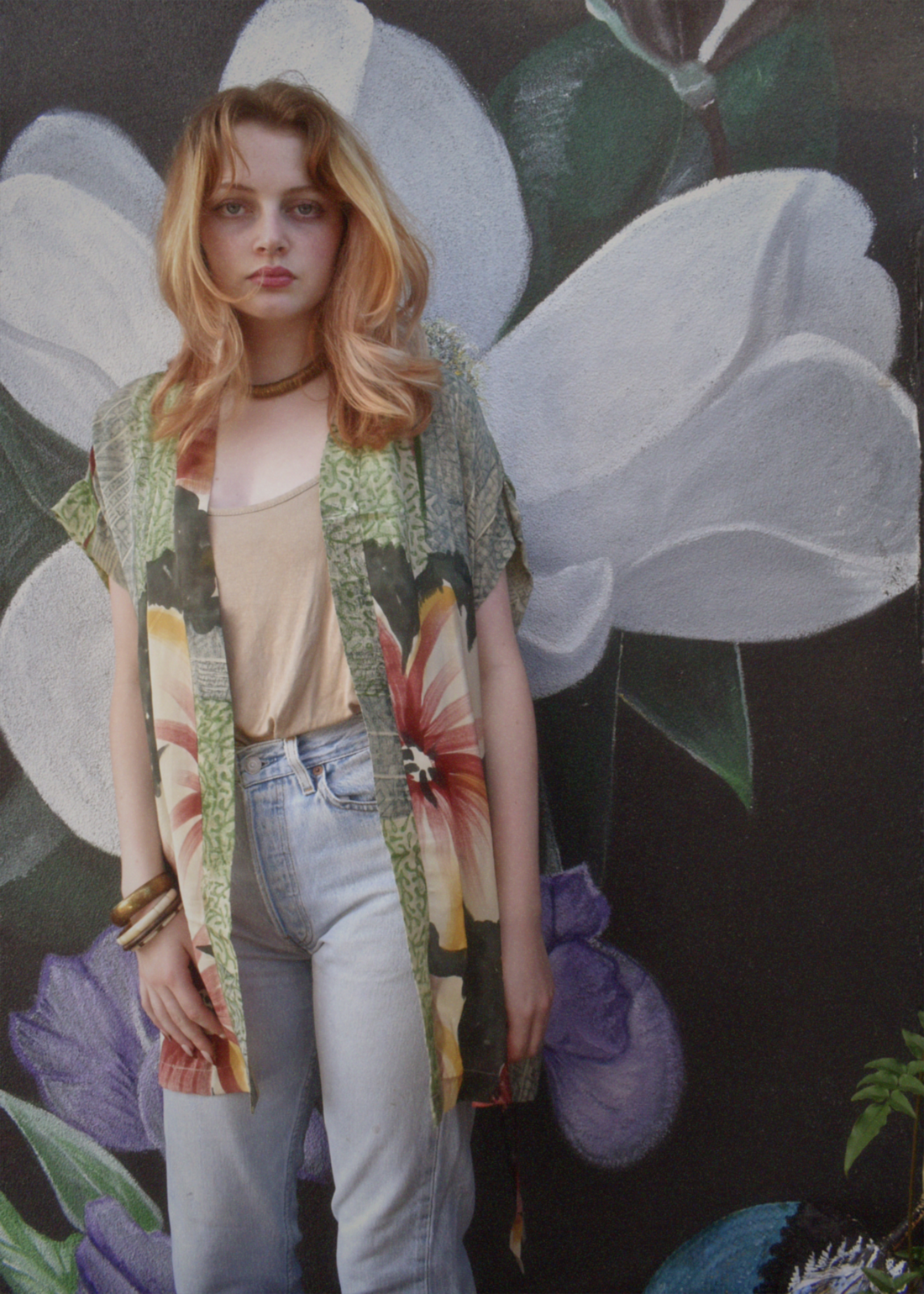 Pilea Silk Crepe Wrap Kimono Top ~ Papyrus L/XL