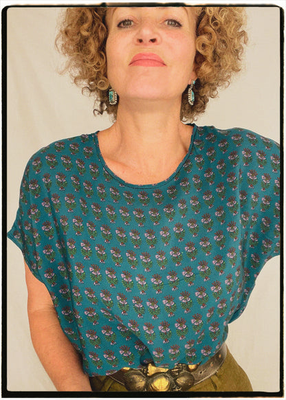 Viola Silk Crepe T-Shirt ~ Riviera XL