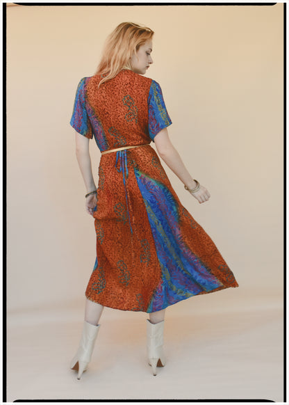 Liatris Silk Crepe Flutter Sleeve Wrap Dress ~ Lantana M