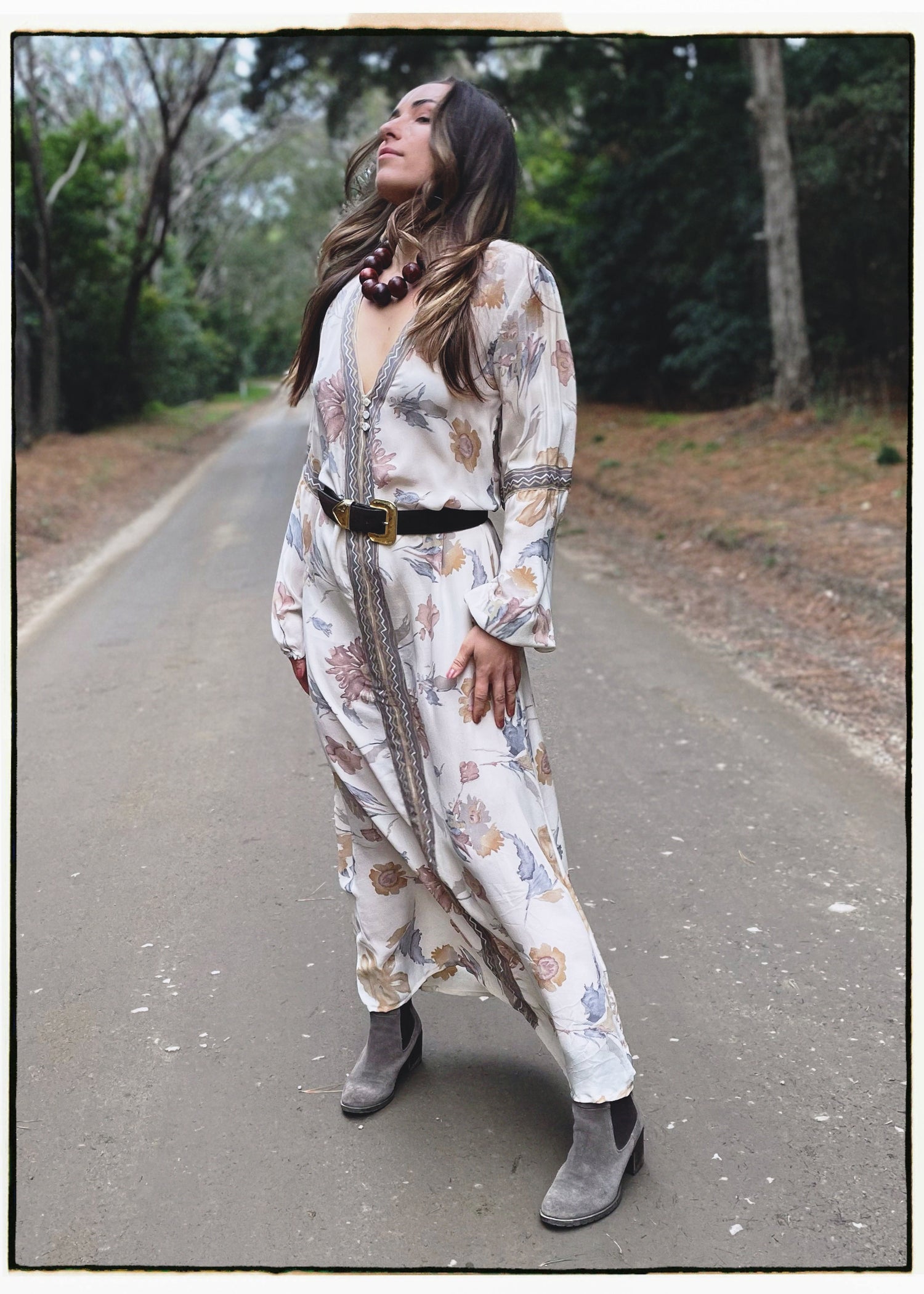 Zea Silk Crepe Kaftan Maxi Dress ~  Angel M