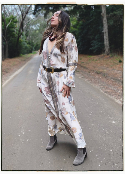Zea Silk Crepe Kaftan Maxi Dress ~  Angel M