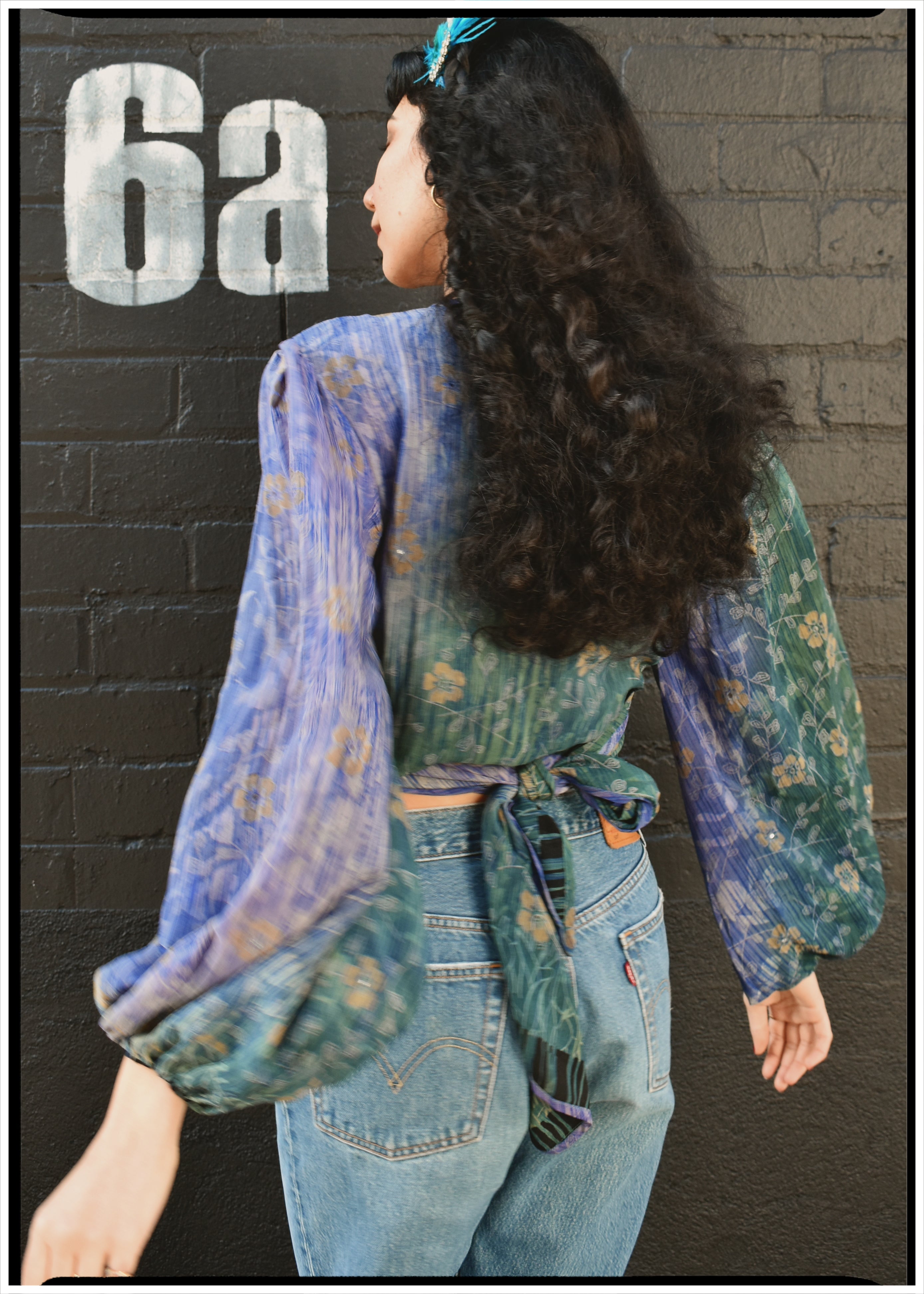 Hoya Silk Crepe Balloon Sleeve Wrap Top ~ Jacaranda XS