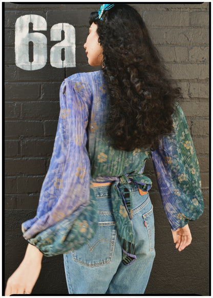 Hoya Silk Crepe Balloon Sleeve Wrap Top ~ Jacaranda XS