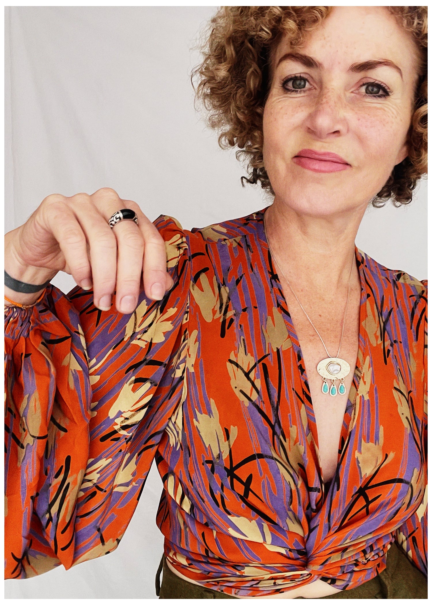 Hoya Silk Crepe Balloon Sleeve Wrap Top ~ Tangerine L