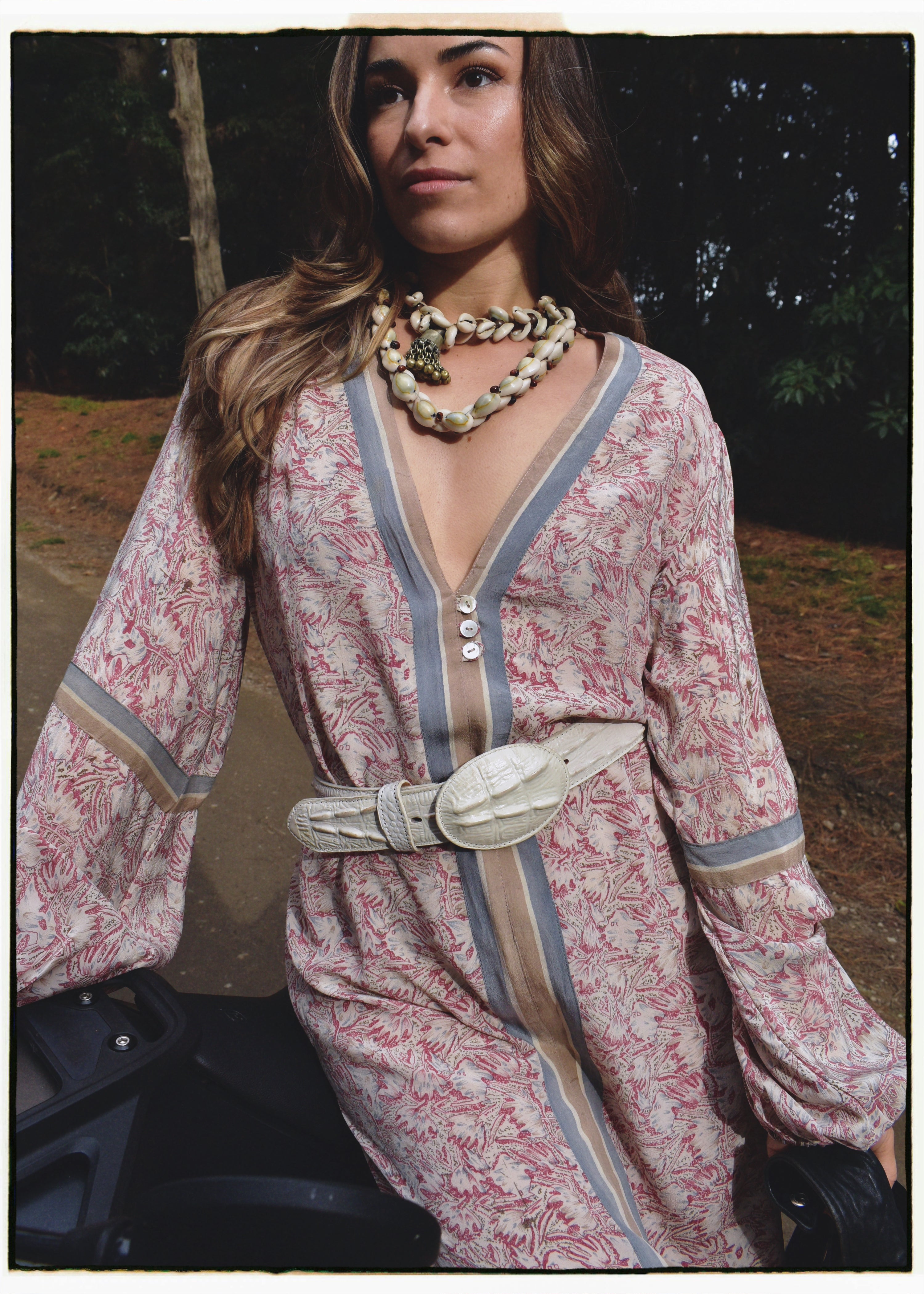 Zea Silk Crepe Kaftan Maxi Dress ~  Woodrose XL