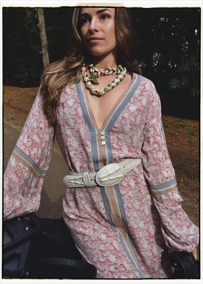 Zea Silk Crepe Kaftan Maxi Dress ~  Woodrose XL