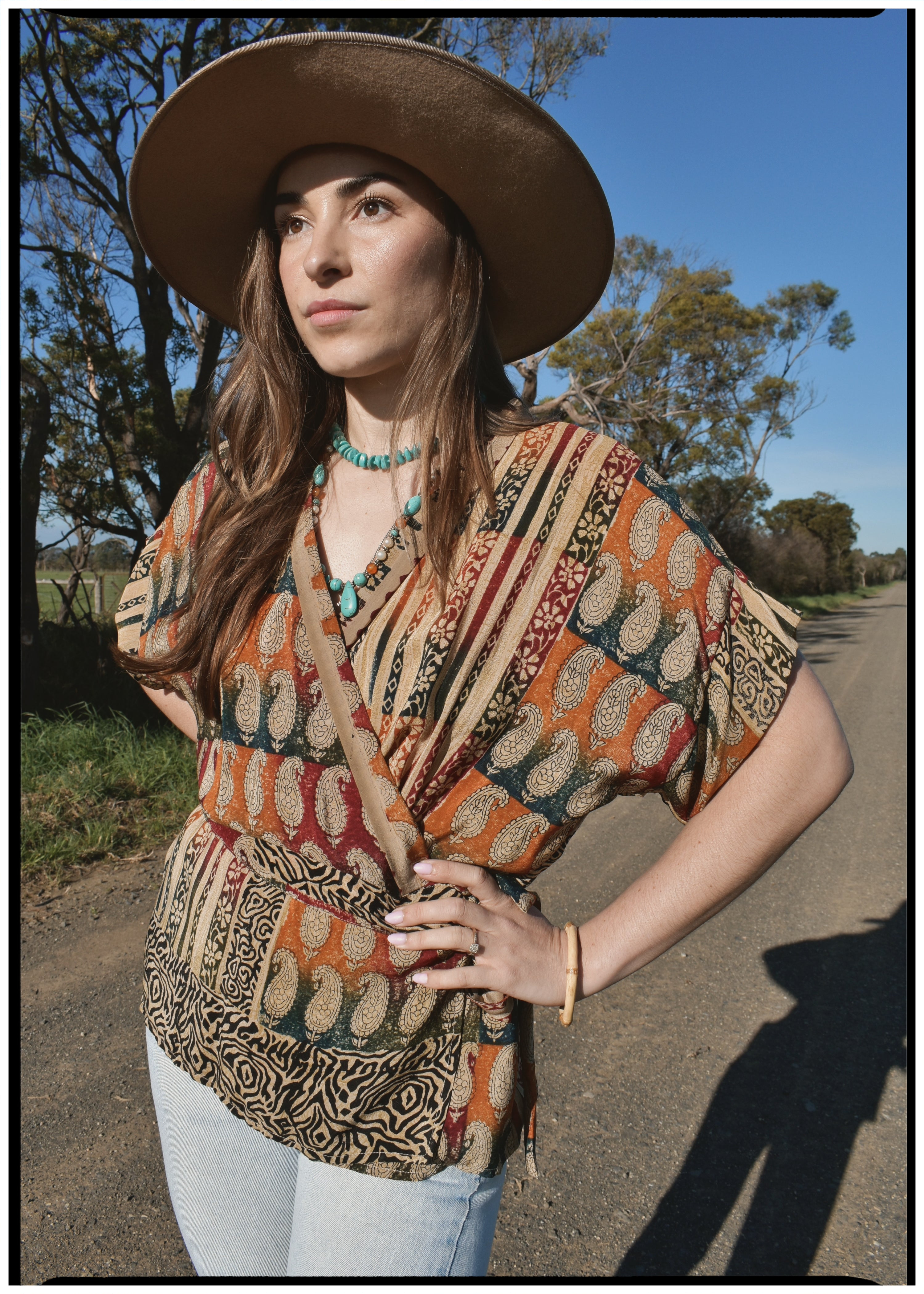 Bassia Silk Crepe Cross Tie Front Blouse ~ Paisley L