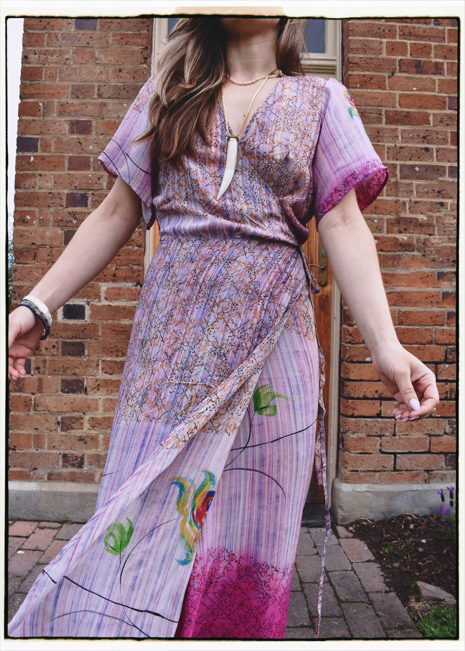 Liatris Silk Crepe Flutter Sleeve Wrap Dress ~ Flambe L