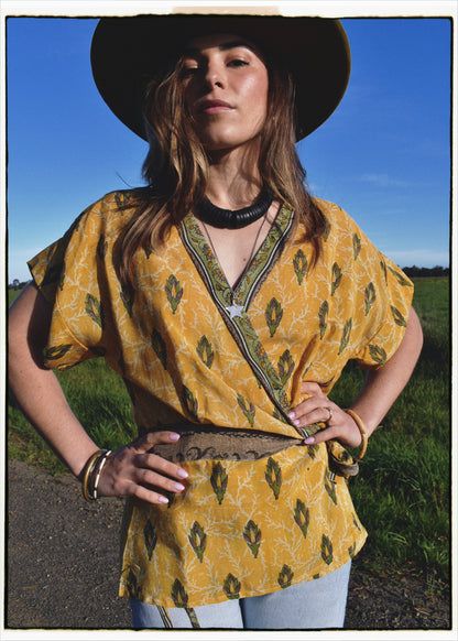 Bassia Silk Crepe Cross Tie Front Blouse ~ Amber M