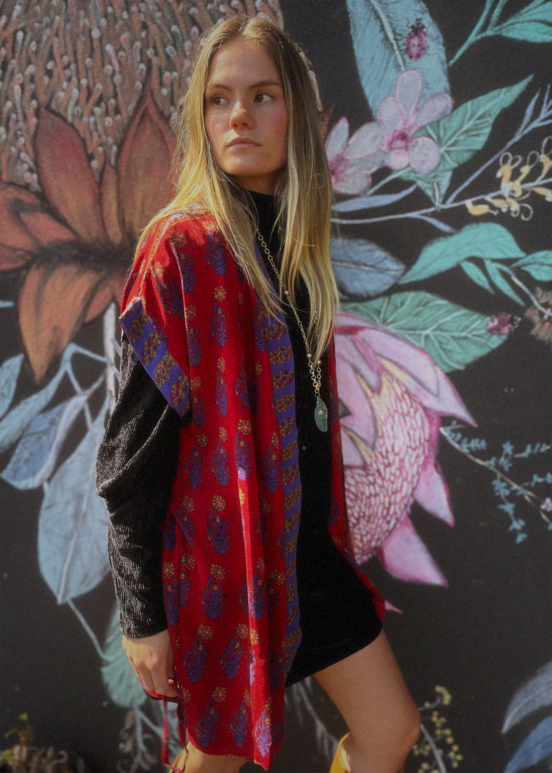 Pilea Silk Crepe Wrap Kimono Top ~ Canton L/XL