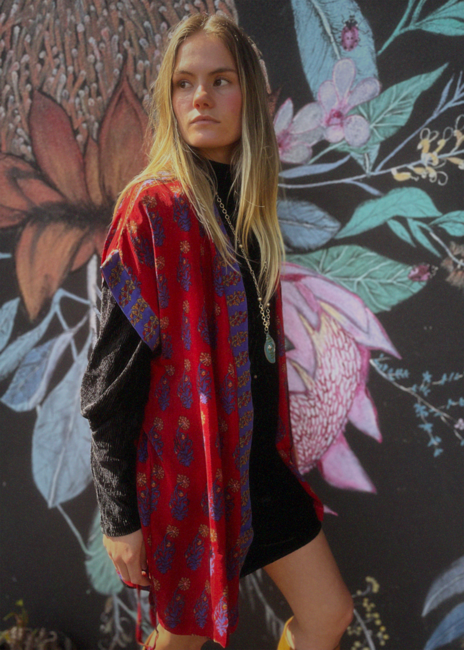 Pilea Silk Crepe Wrap Kimono Top ~ Canton L/XL