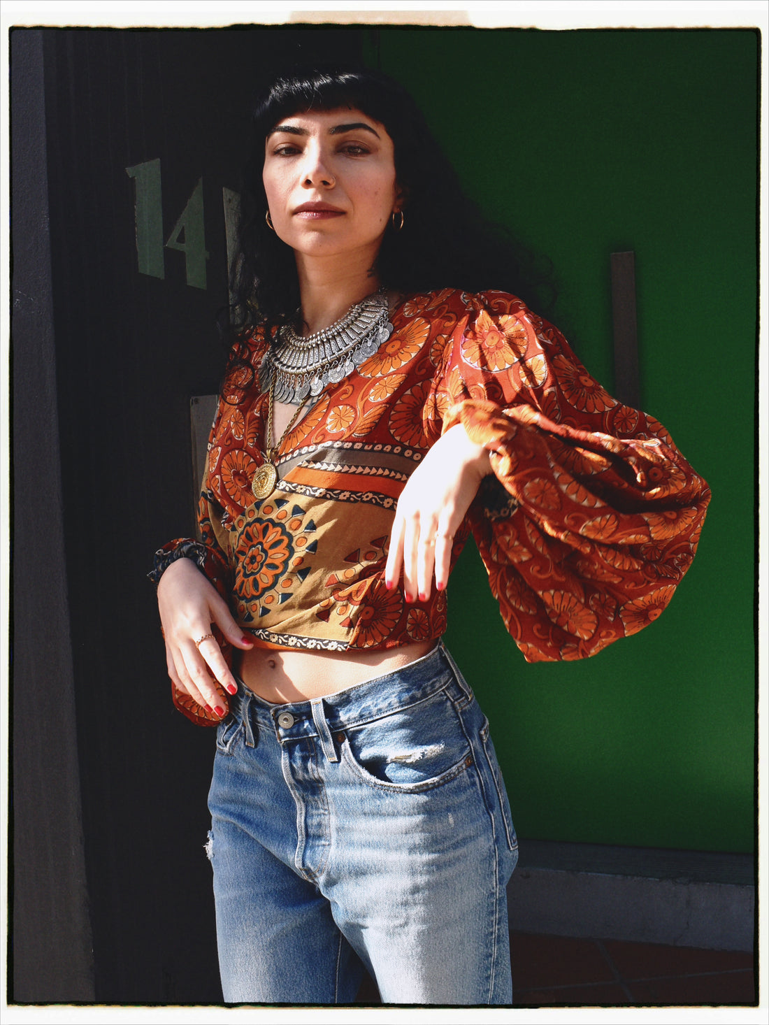 Hoya Silk Crepe Balloon Sleeve Wrap Top ~ Ashbury XS