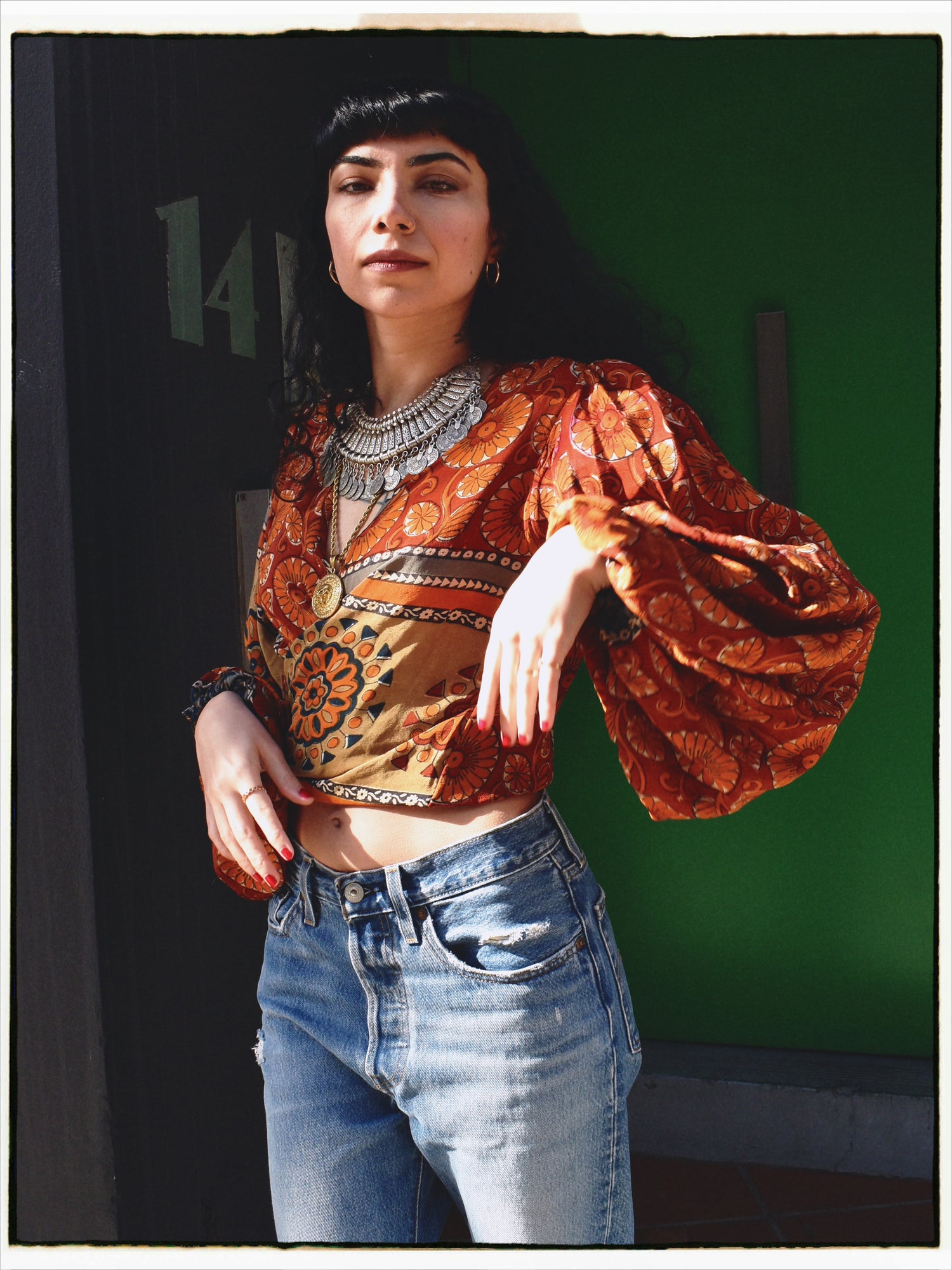 Hoya Silk Crepe Balloon Sleeve Wrap Top ~ Ashbury XS