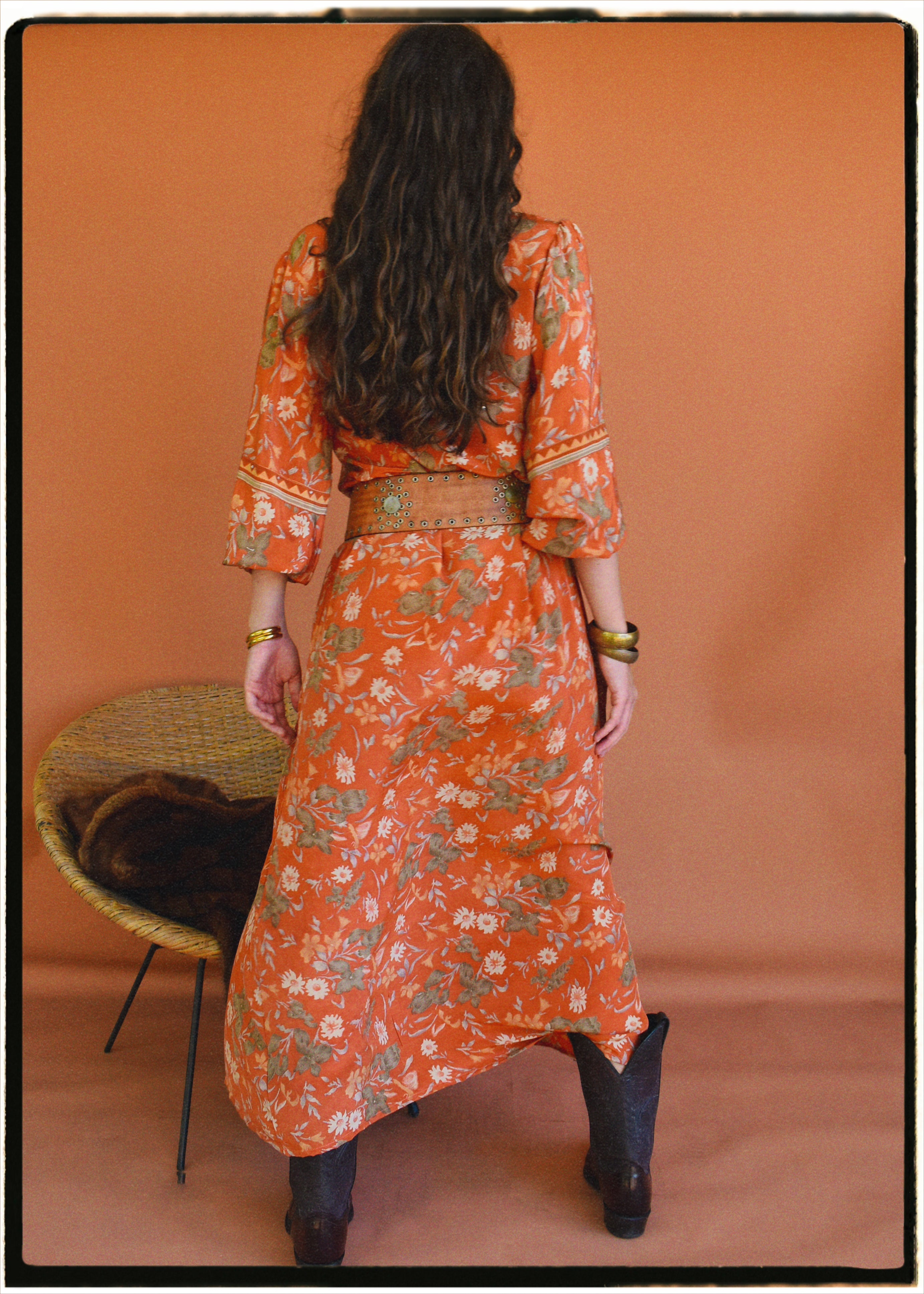 Zea Silk Crepe Kaftan Maxi Dress ~ Amberglow M