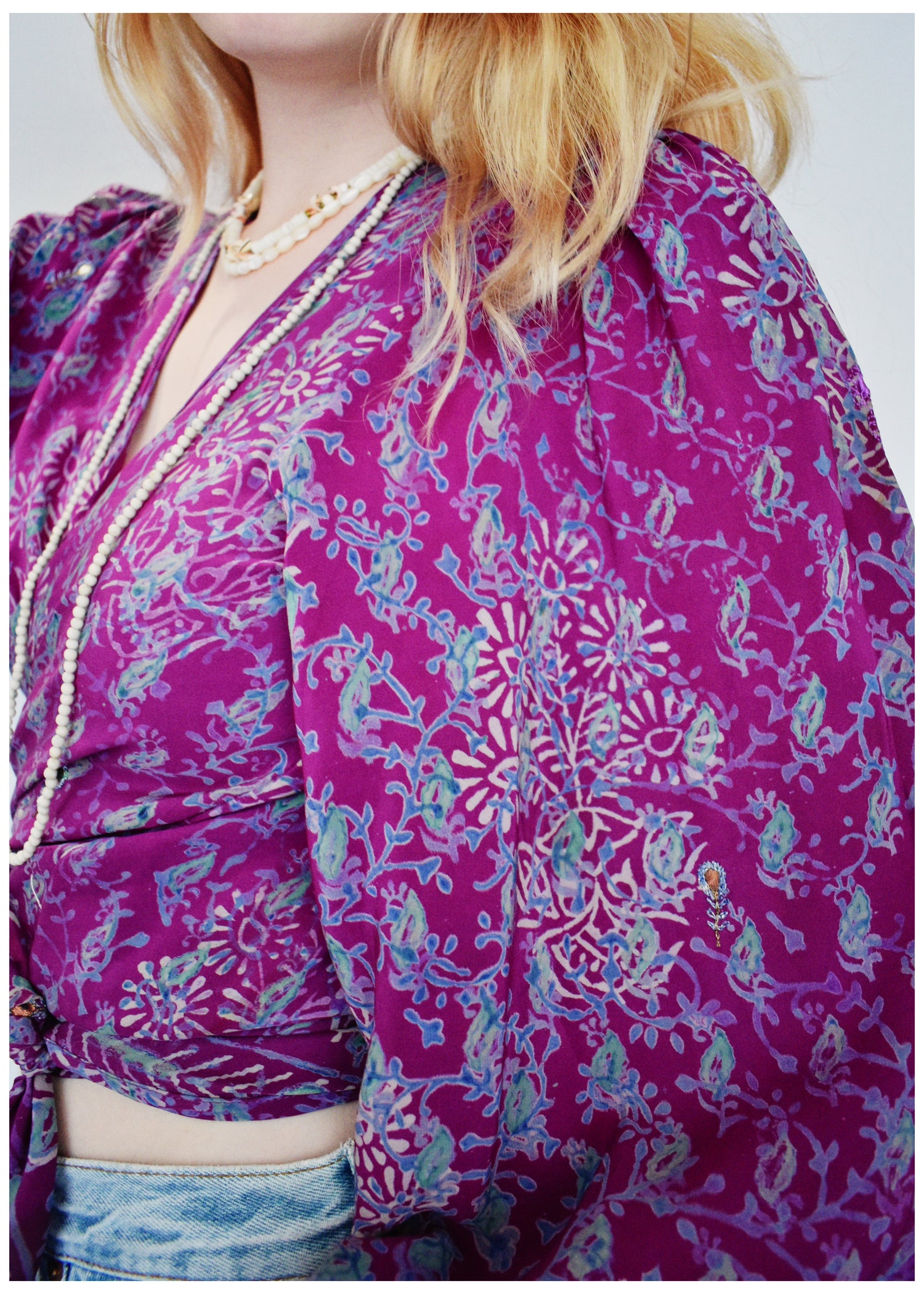 Hoya Silk Crepe Balloon Sleeve Wrap Top ~ Jubilee M