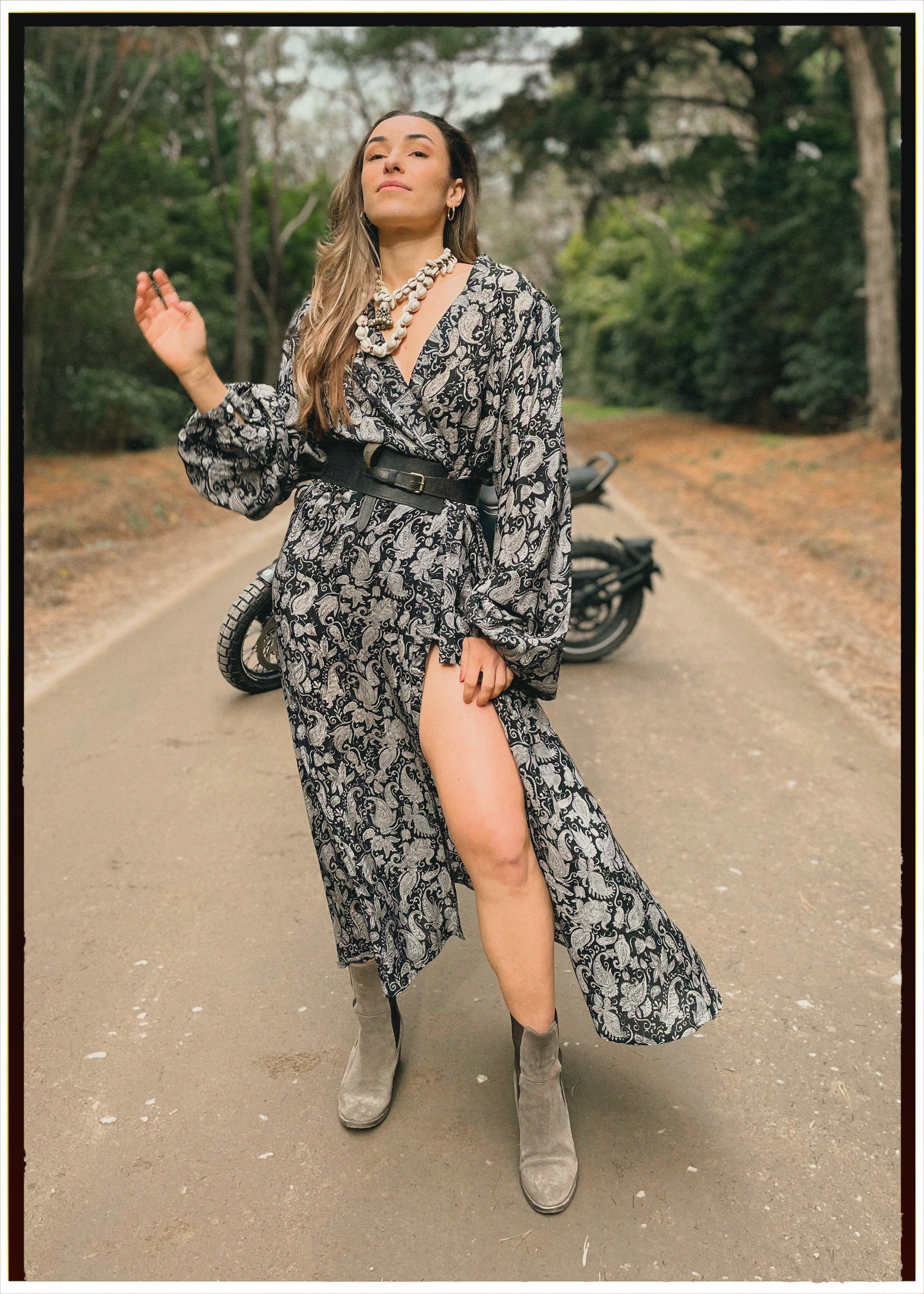 Caladium Wrap Silk Dress ~ Carbon XL