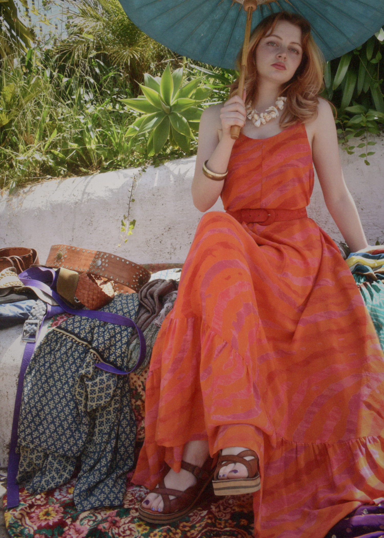 Eustoma Silk Crepe Swing Maxi Dress ~ Sunset M