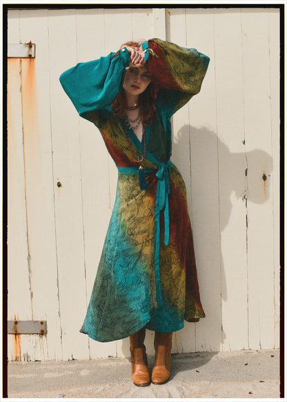 Caladium Wrap Silk Dress ~ Algiers L