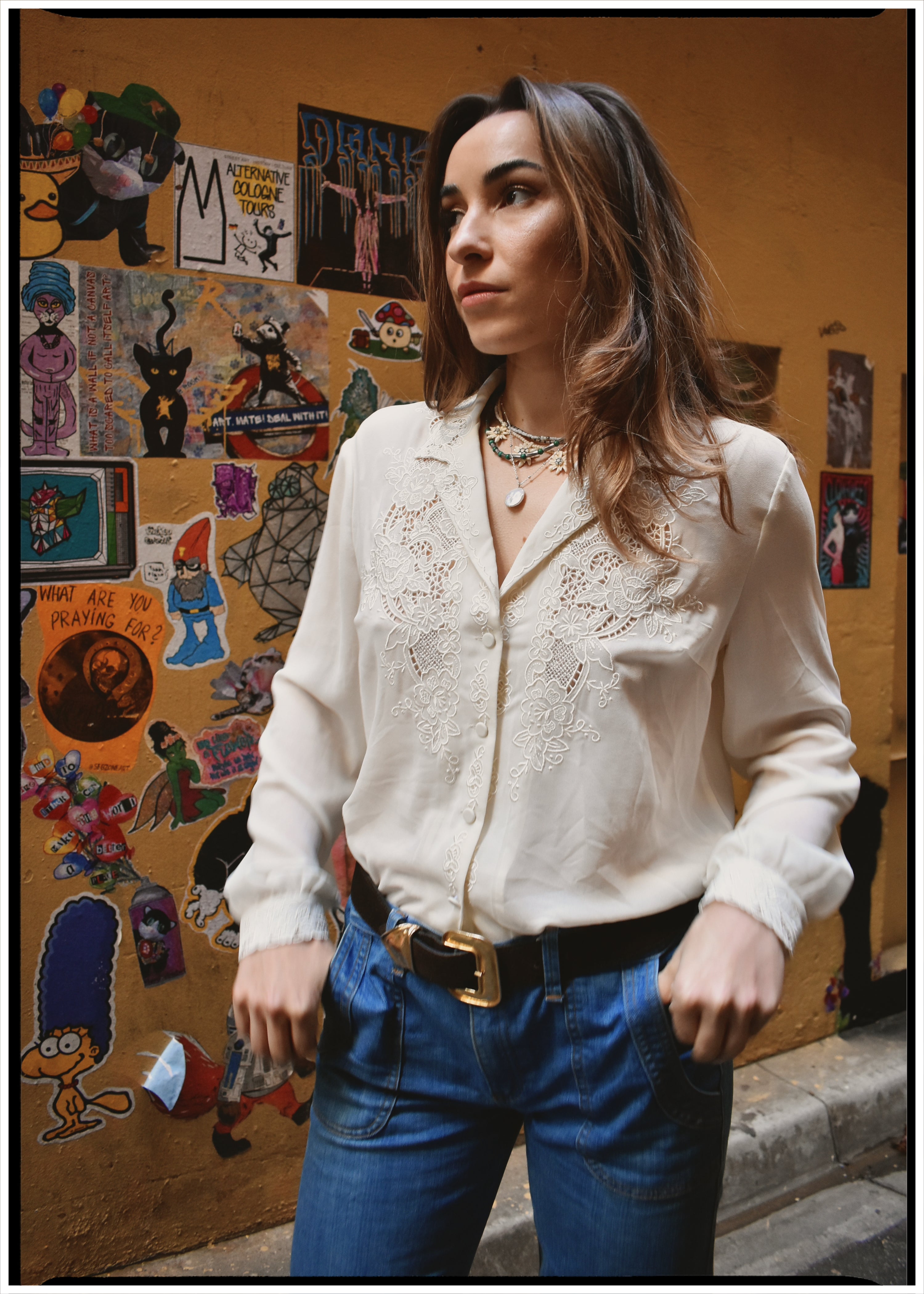 Tilia Silk Crepe Cut-Work Embroidered Shirt ~ Antique White