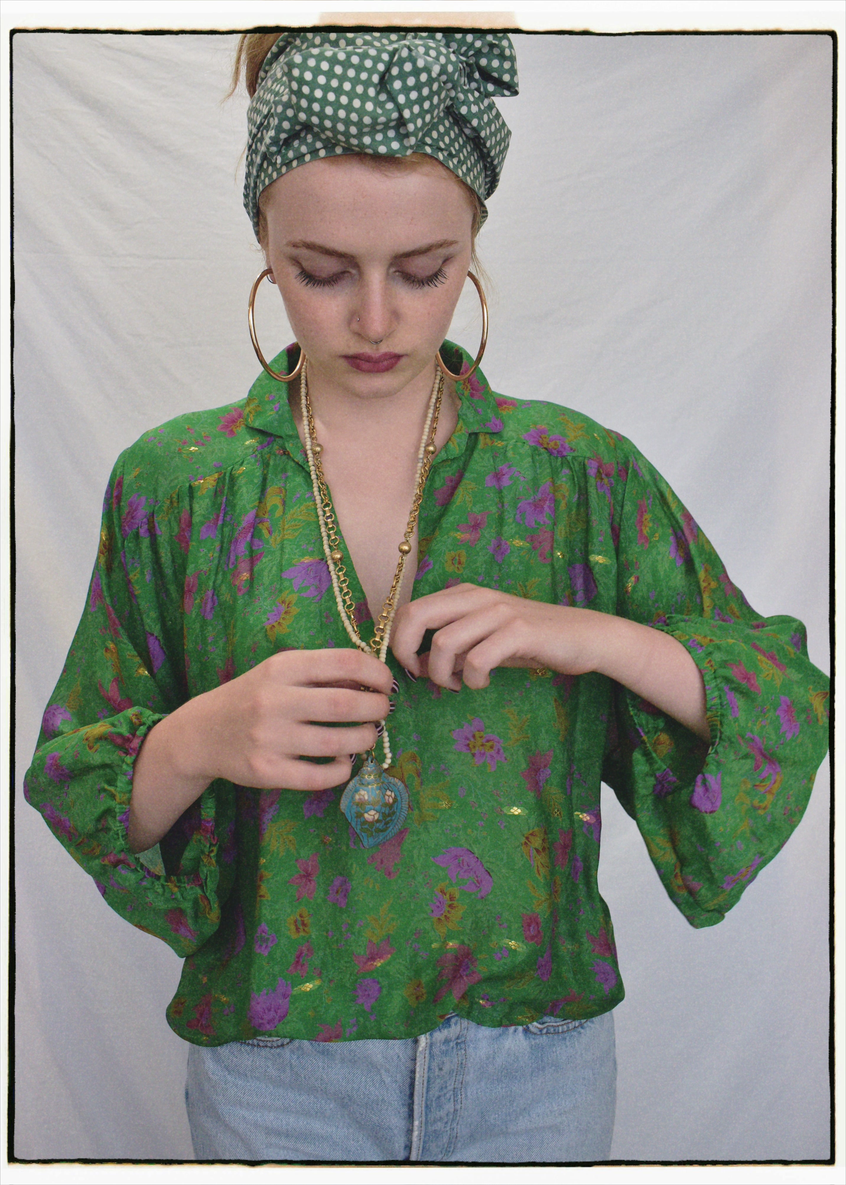 Ochna Silk Crepe Shirt ~ Sapphire S &amp; L