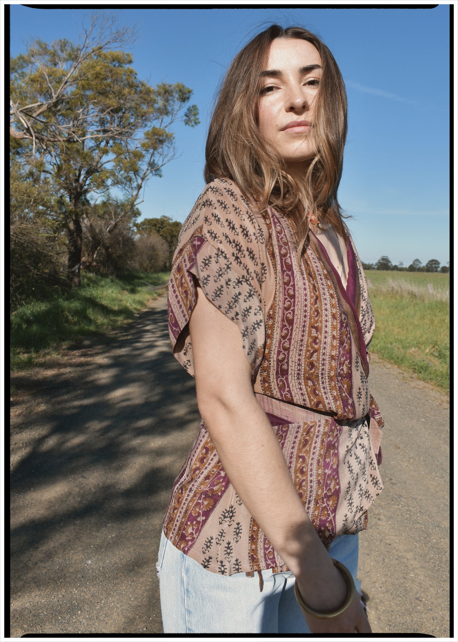 Bassia Silk Crepe Cross Tie Front Blouse ~ Agarbatti M