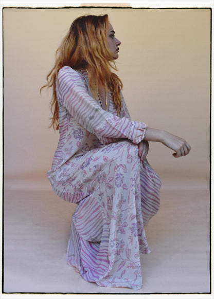 Zea Silk Crepe Kaftan Maxi Dress ~  Ballerina XS